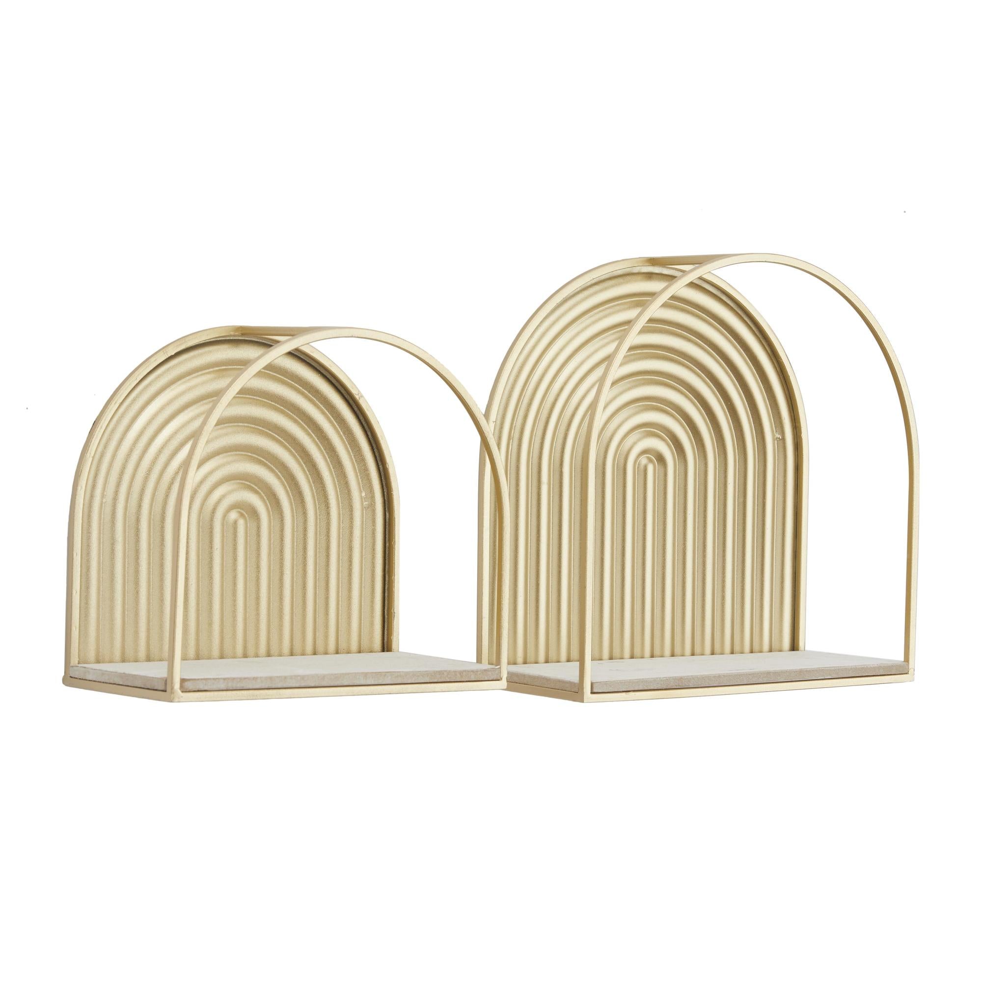 CosmoLiving by Cosmopolitan Set of 2 Gold Metal Arched 2 Shelves Room Wall Shelf