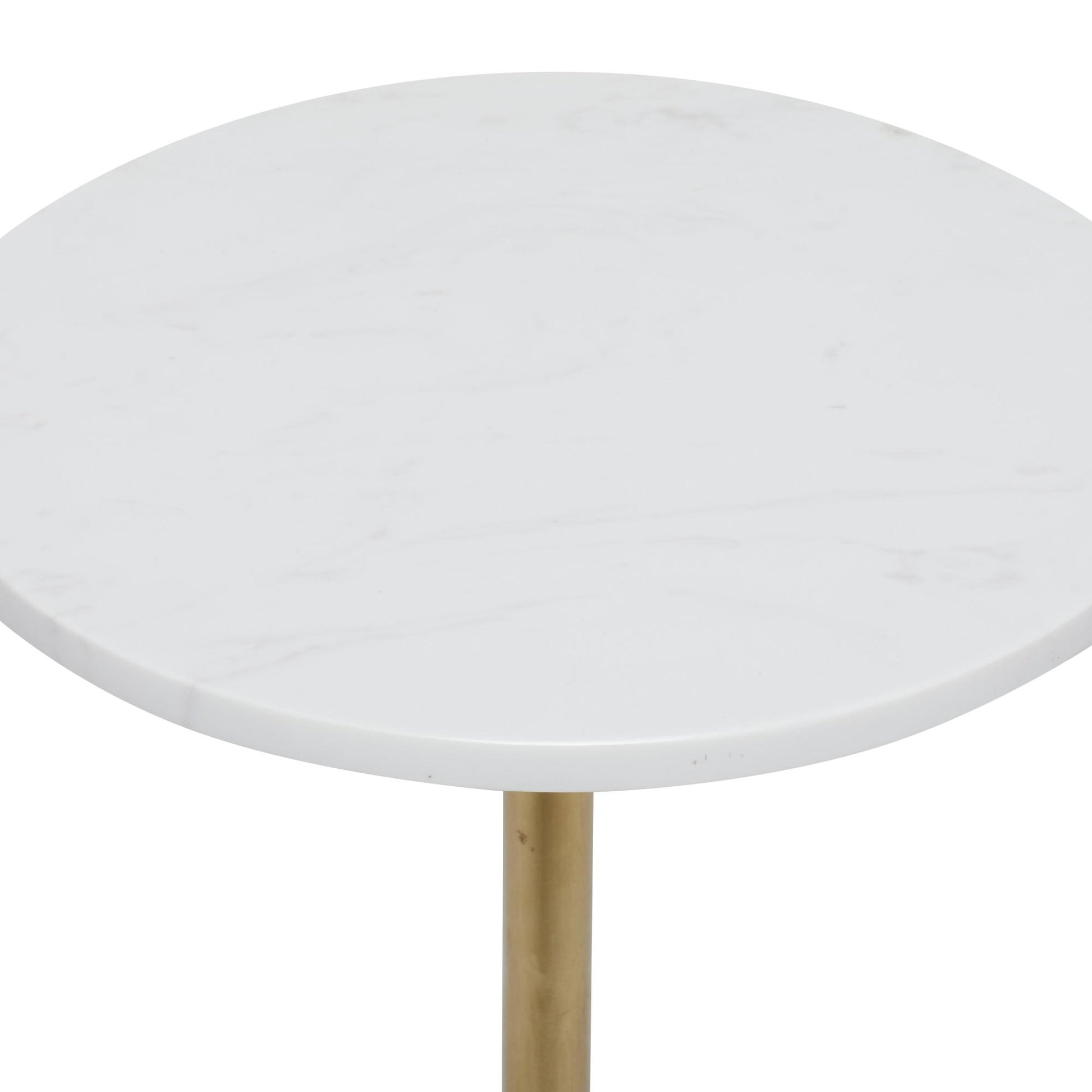 Gold Metal Side End Accent Table with White Marble Top