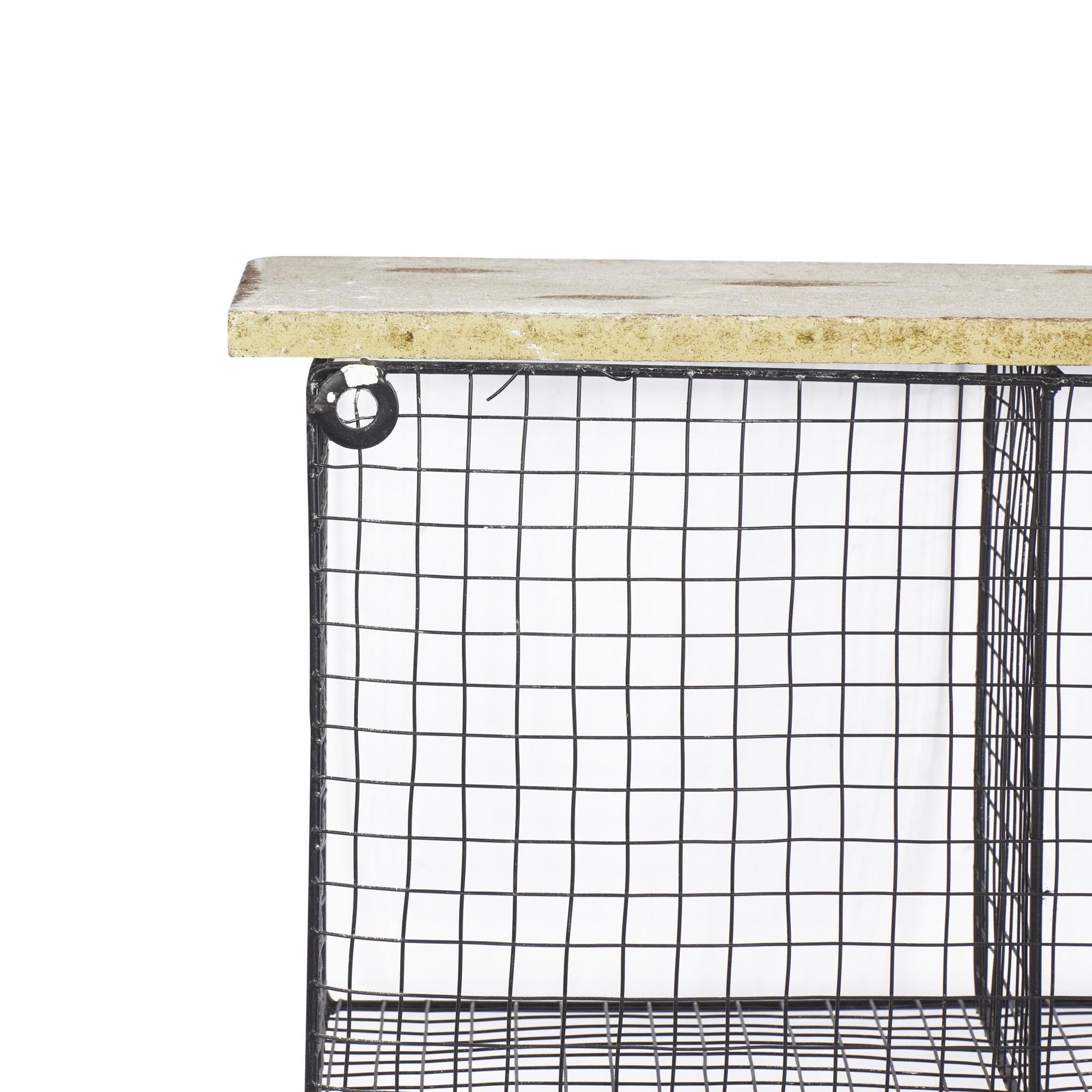 Black Metal Caged 4 Cubby and 7 Hanger Home Wall Hook with Wood Shelf