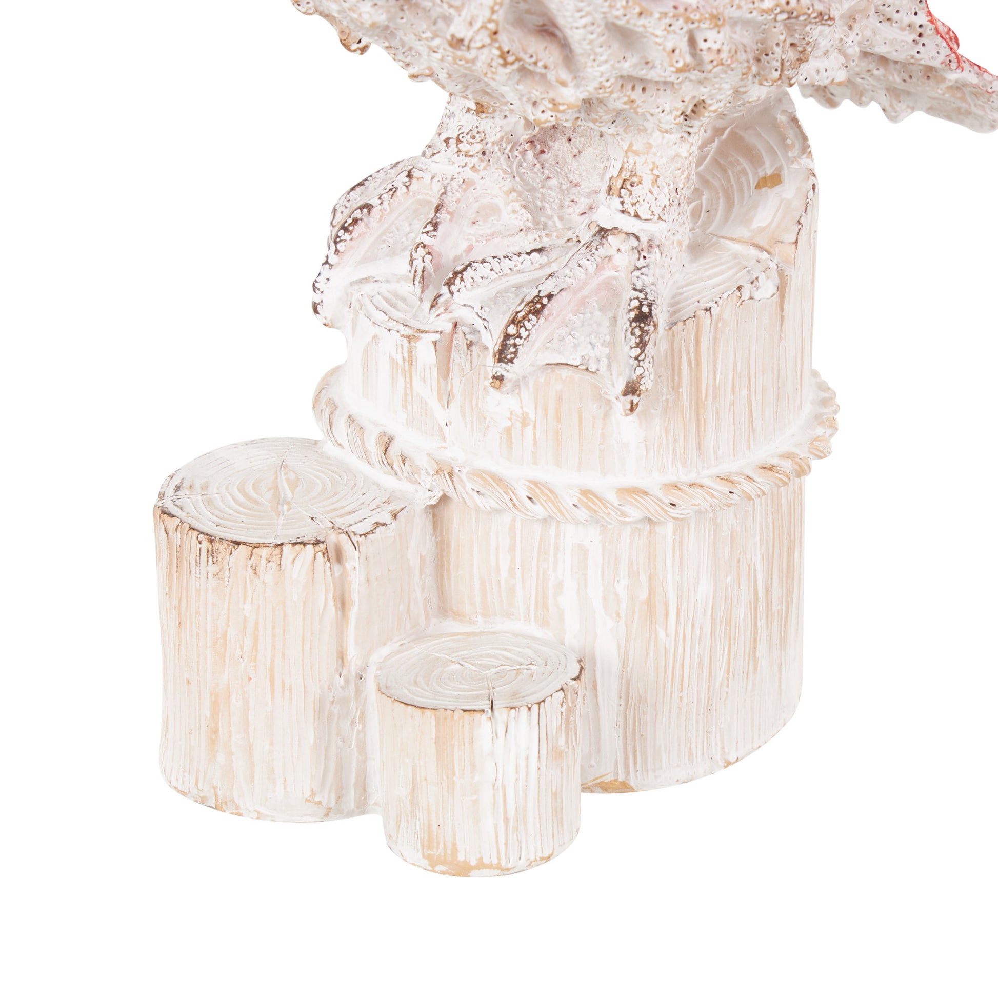 Pelican Polystone Textured Decorative Sculpture with Red Feathers and Round Blocks 8" x 4" x 13"