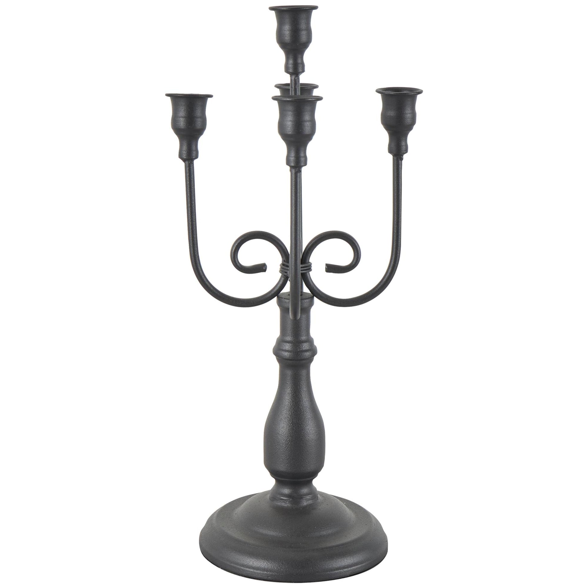 Scroll Black Metal Antique Style Taper 5 Slot Decorative Candelabra