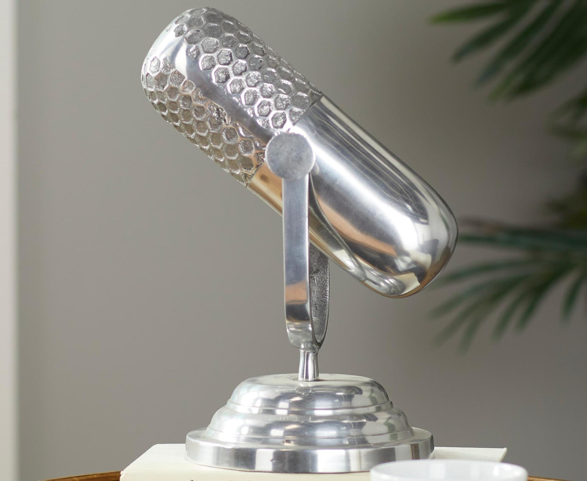 Microphone Silver Aluminum Metal Decorative Sculpture