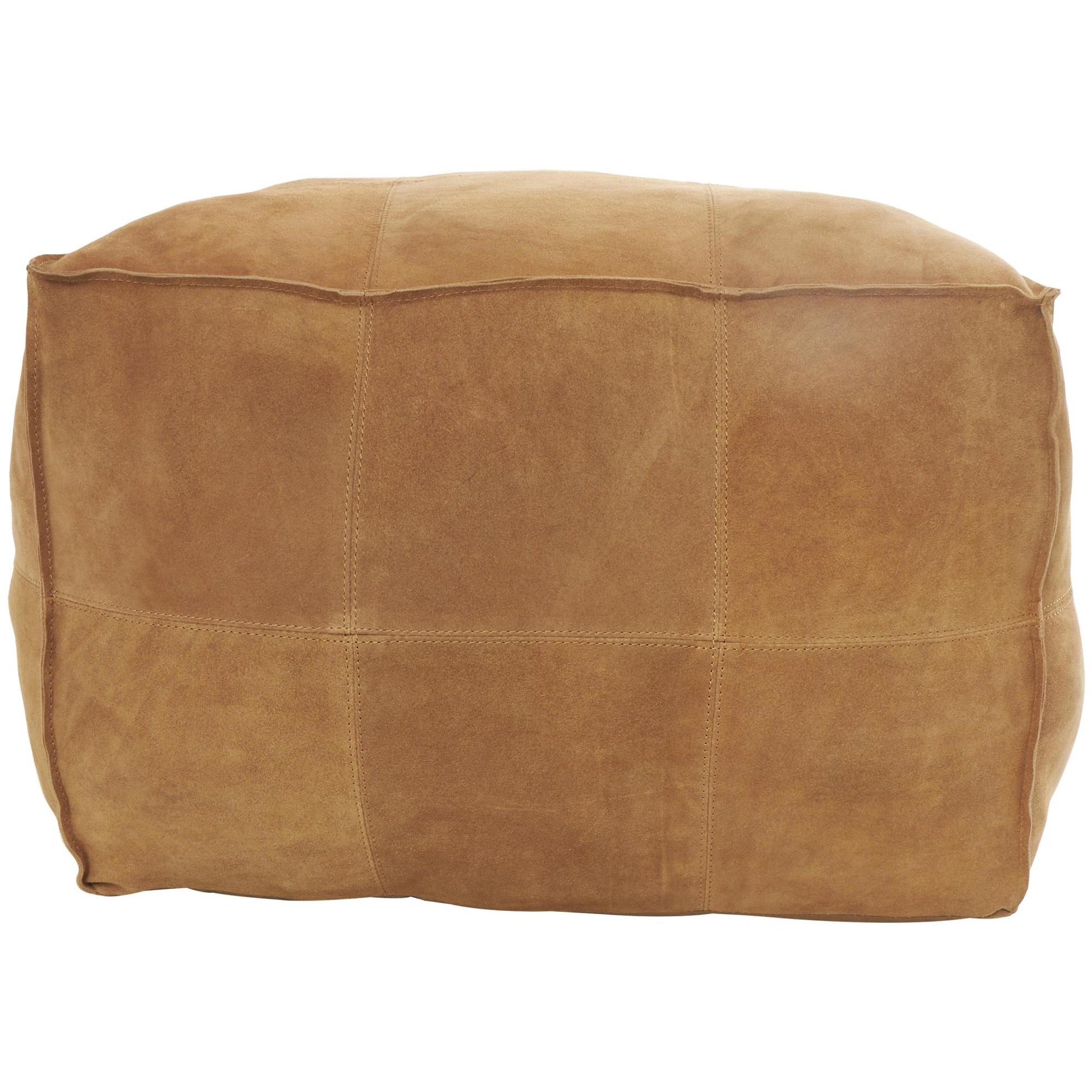 Leather Low Profile Square Stuffed Pouf with Patchwork Design
