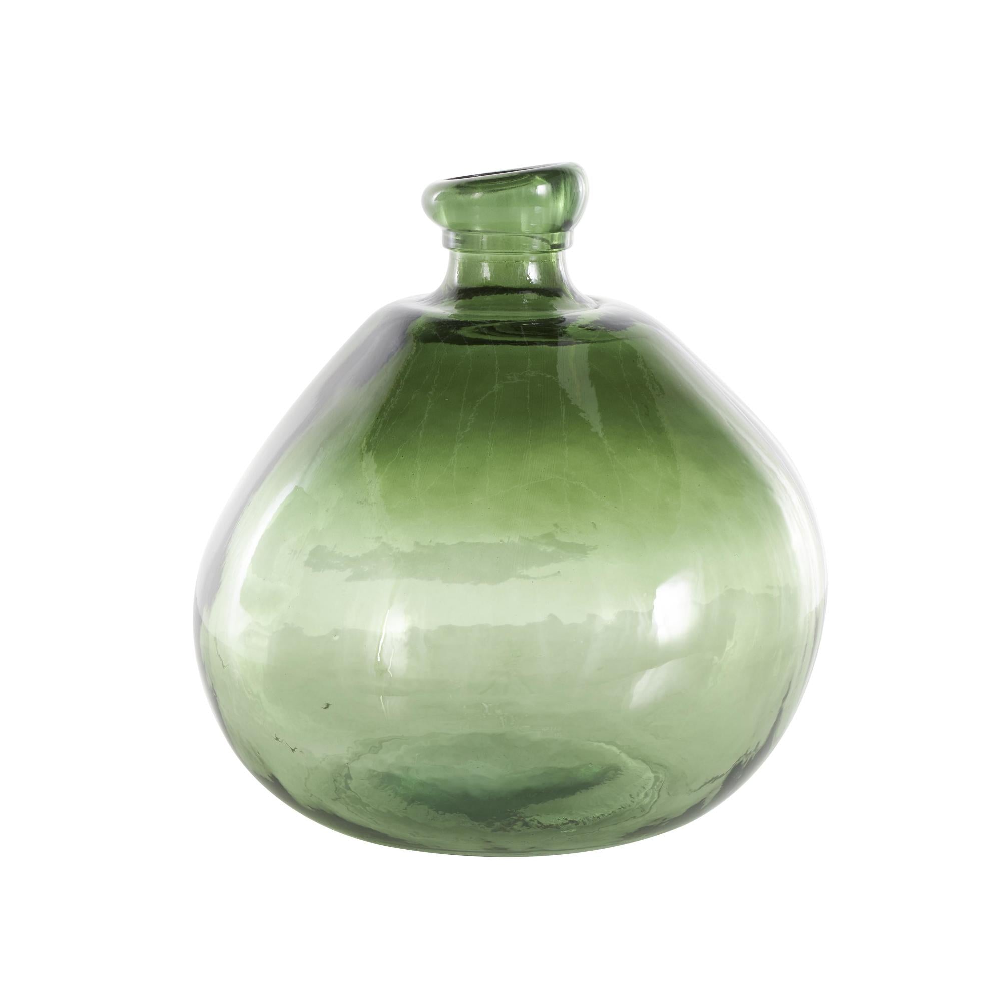 Recycled Glass Handmade Wide Spanish Bottle Decorative Vase 13" x 13" x 13"