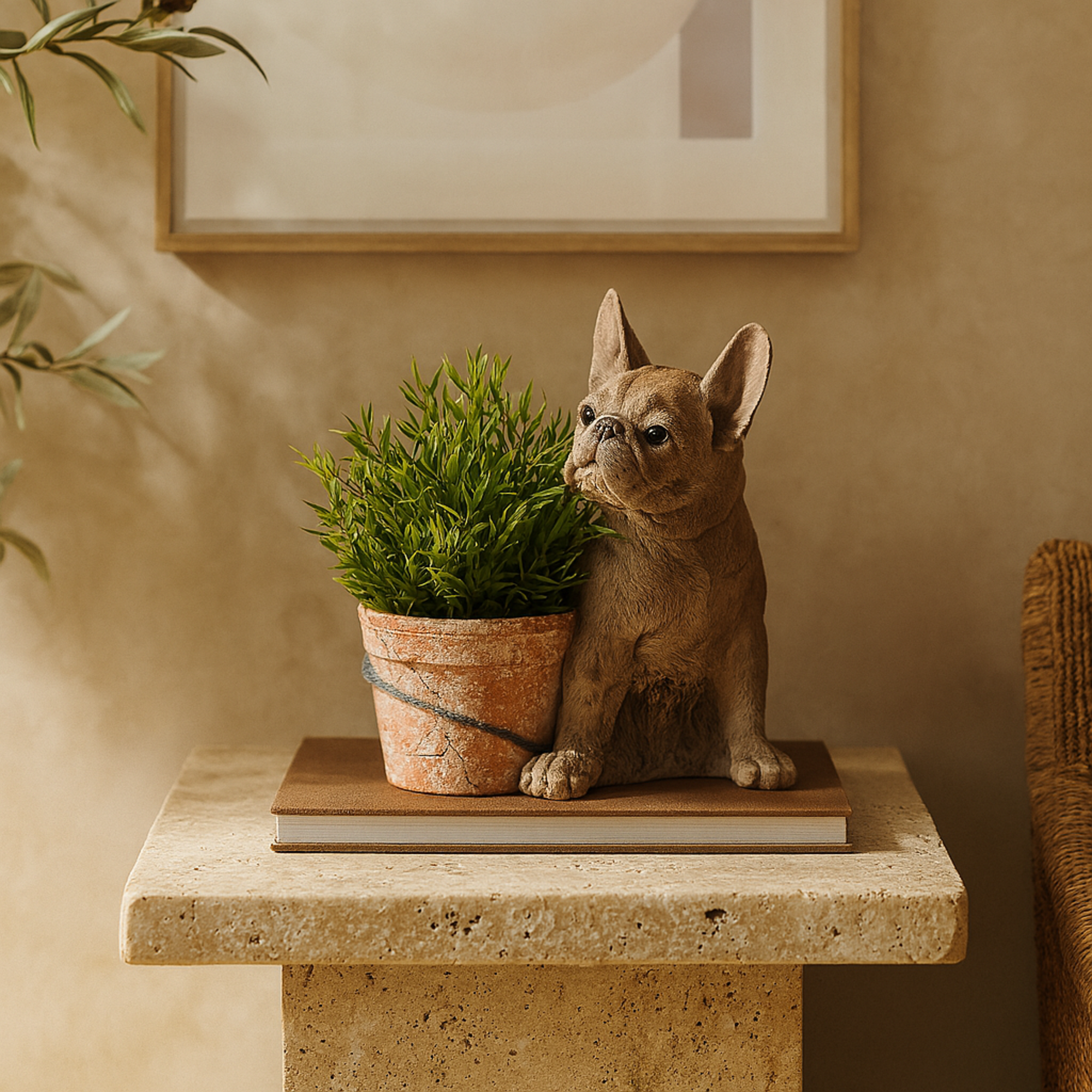 Dog Brown Resin Textured Indoor Outdoor Planter with Antique Pot