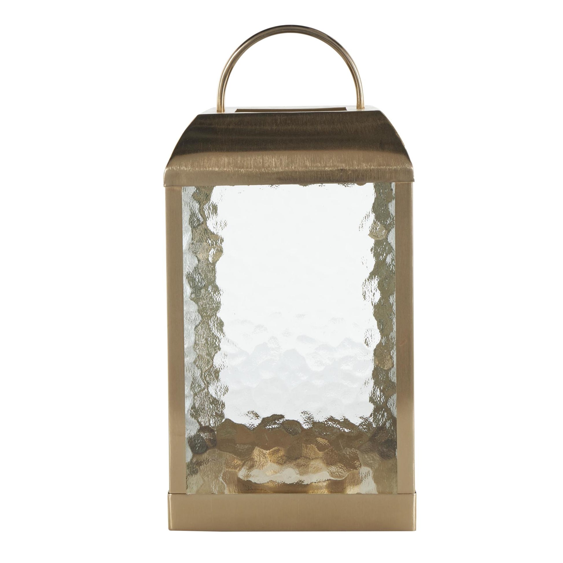 Gold Metal Indoor Outdoor Candle Lantern with Pebbled Glass