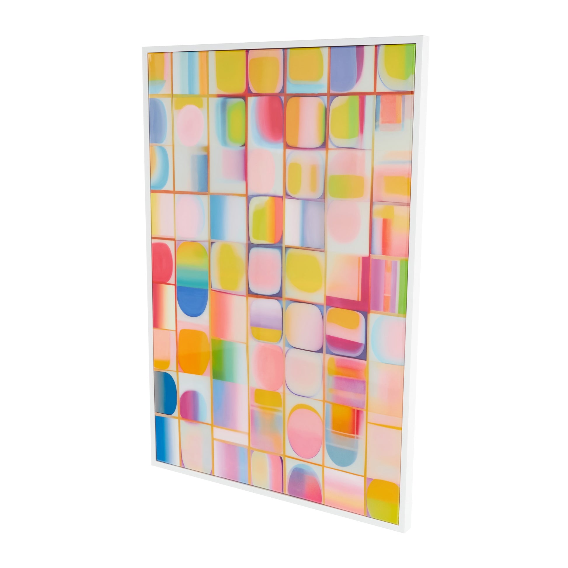 Geometric Multi Colored Canvas Ombre Square Pop Art Living Room Framed Wall Art with White Frame