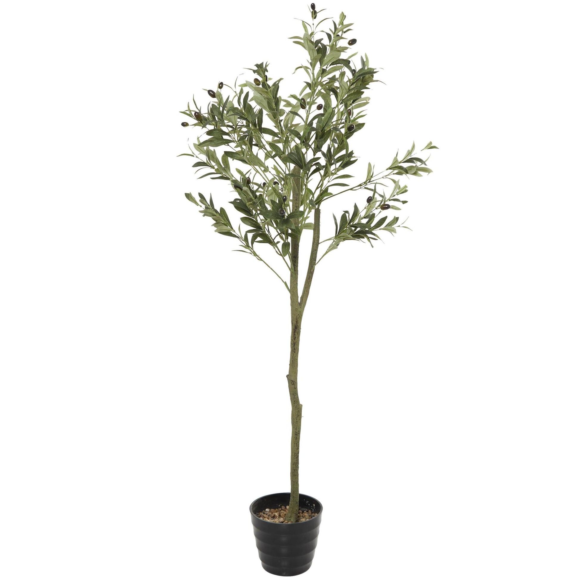 Olive Green Faux Foliage Indoor Outdoor Artificial Tree with Realistic Leaves and Black Melamine Pot