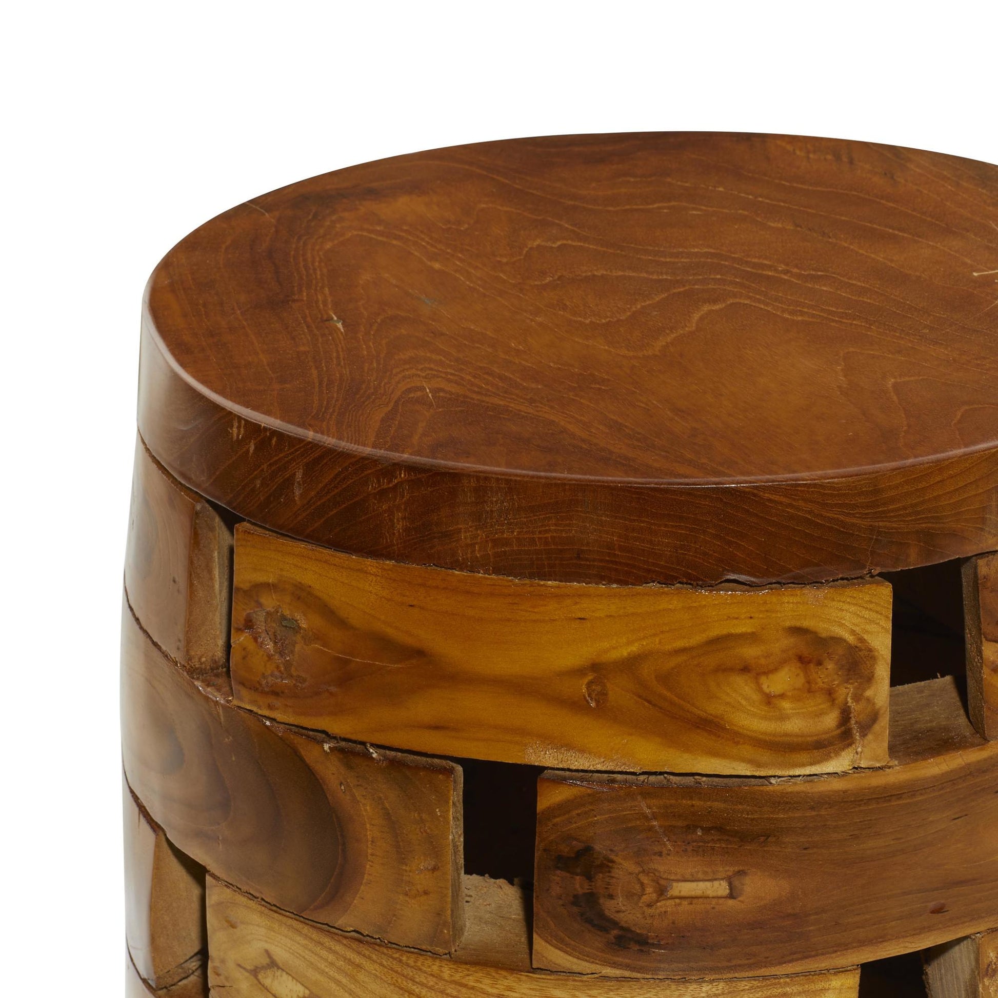 Teak Wood Handmade Live Edge Side End Accent Table with Brick Inspired Design