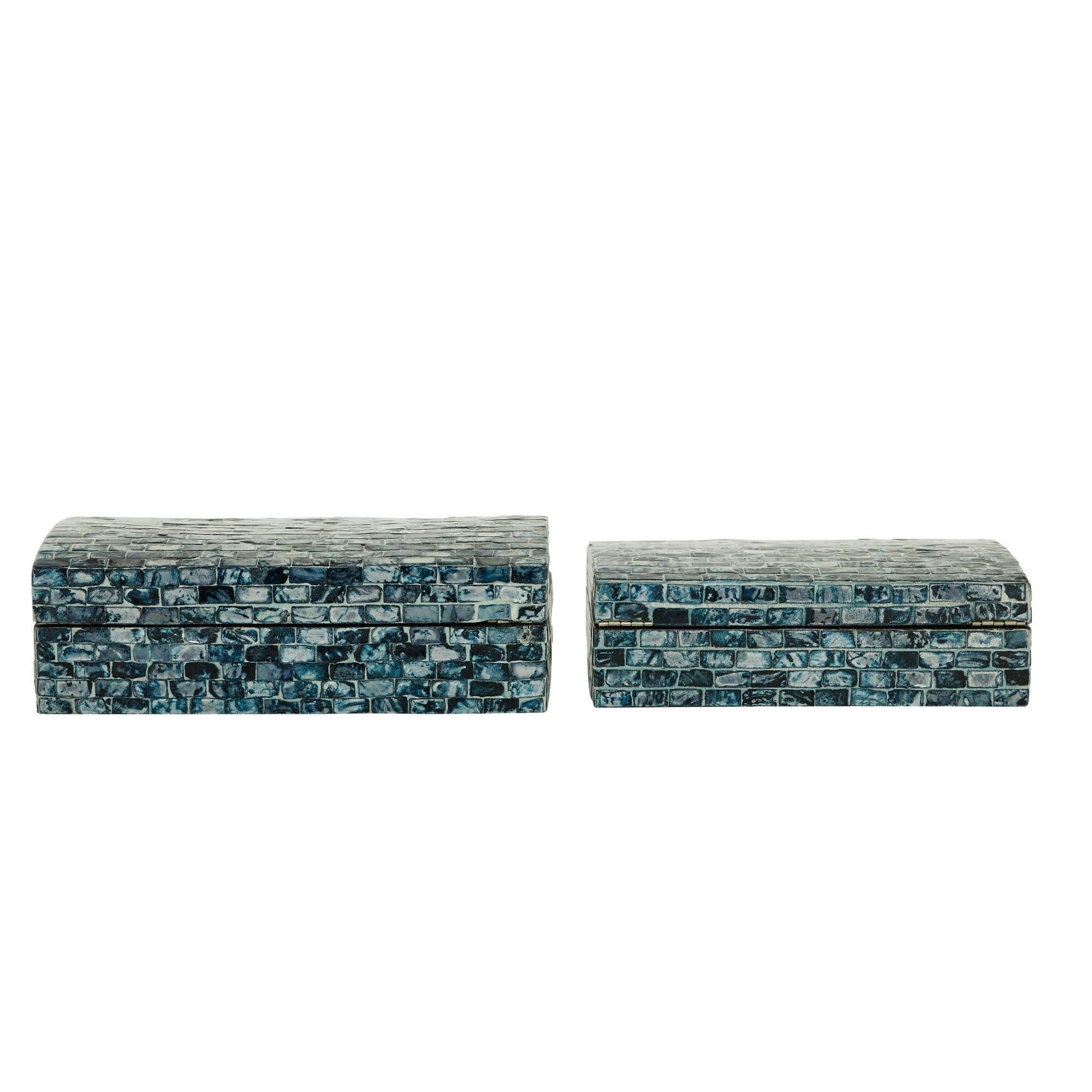 Set of 2 Blue Mother of Pearl Shell Handmade Decorative Box with Hinged Lid