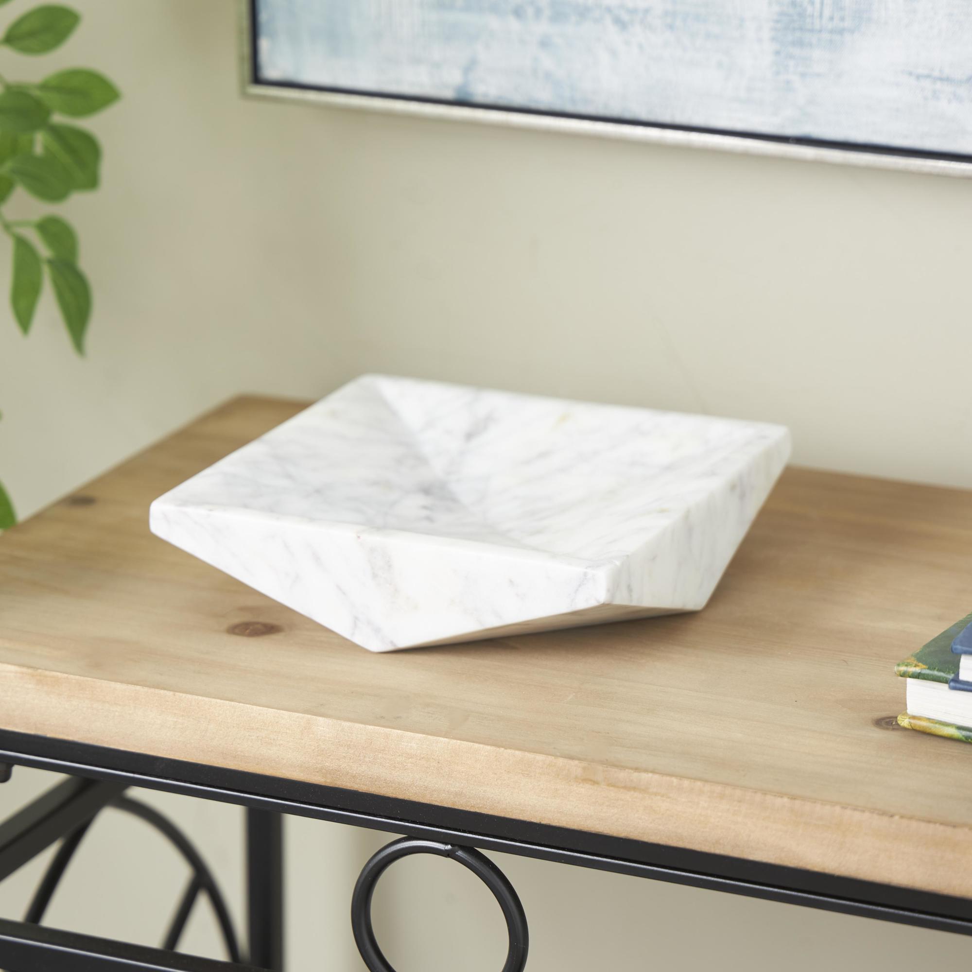 Geometric White Marble Square Living Room Decor Tray