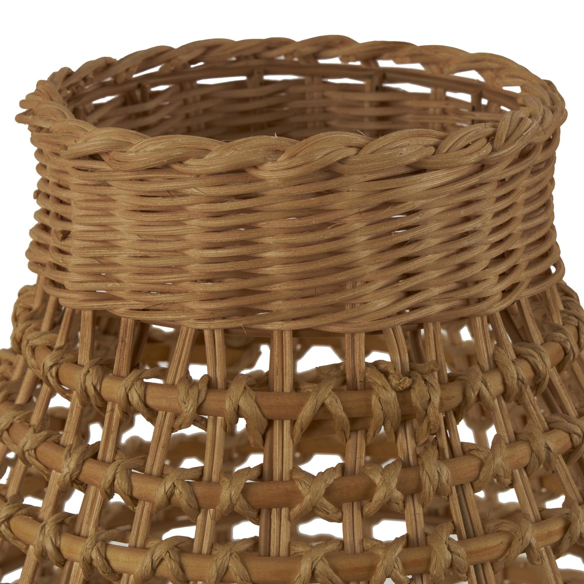 Brown Rattan Handmade Woven Decorative Vase with Open Framed Grid Design