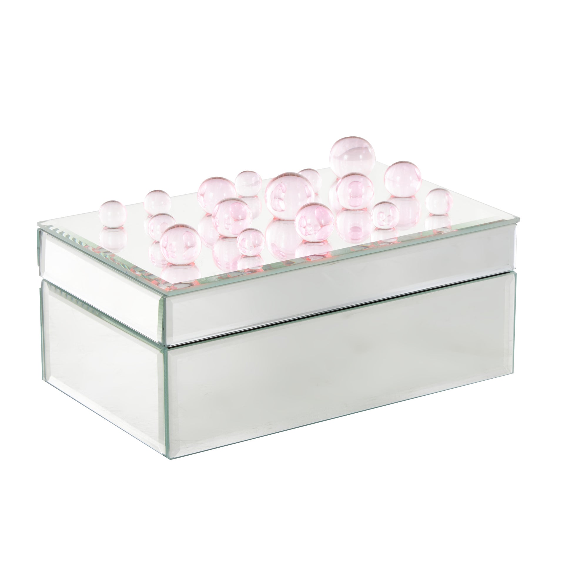 Glass Mirrored Decorative Jewelry Box with Pink Bubble Textured Balls