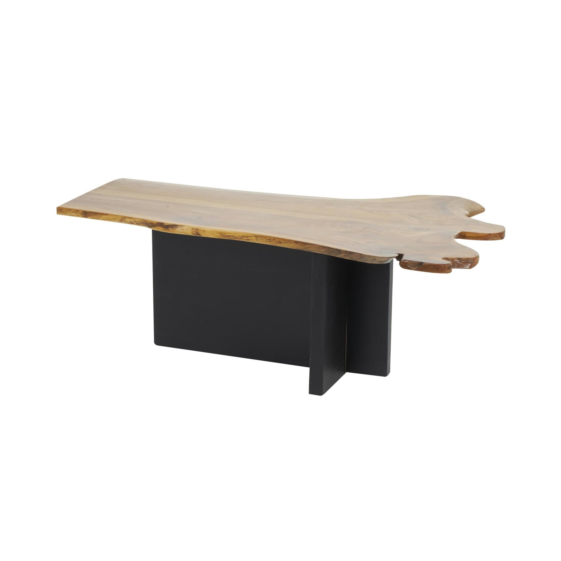 Brown Teak Wood Handmade Living Room Coffee Table with Brown Live Edge Tabletop