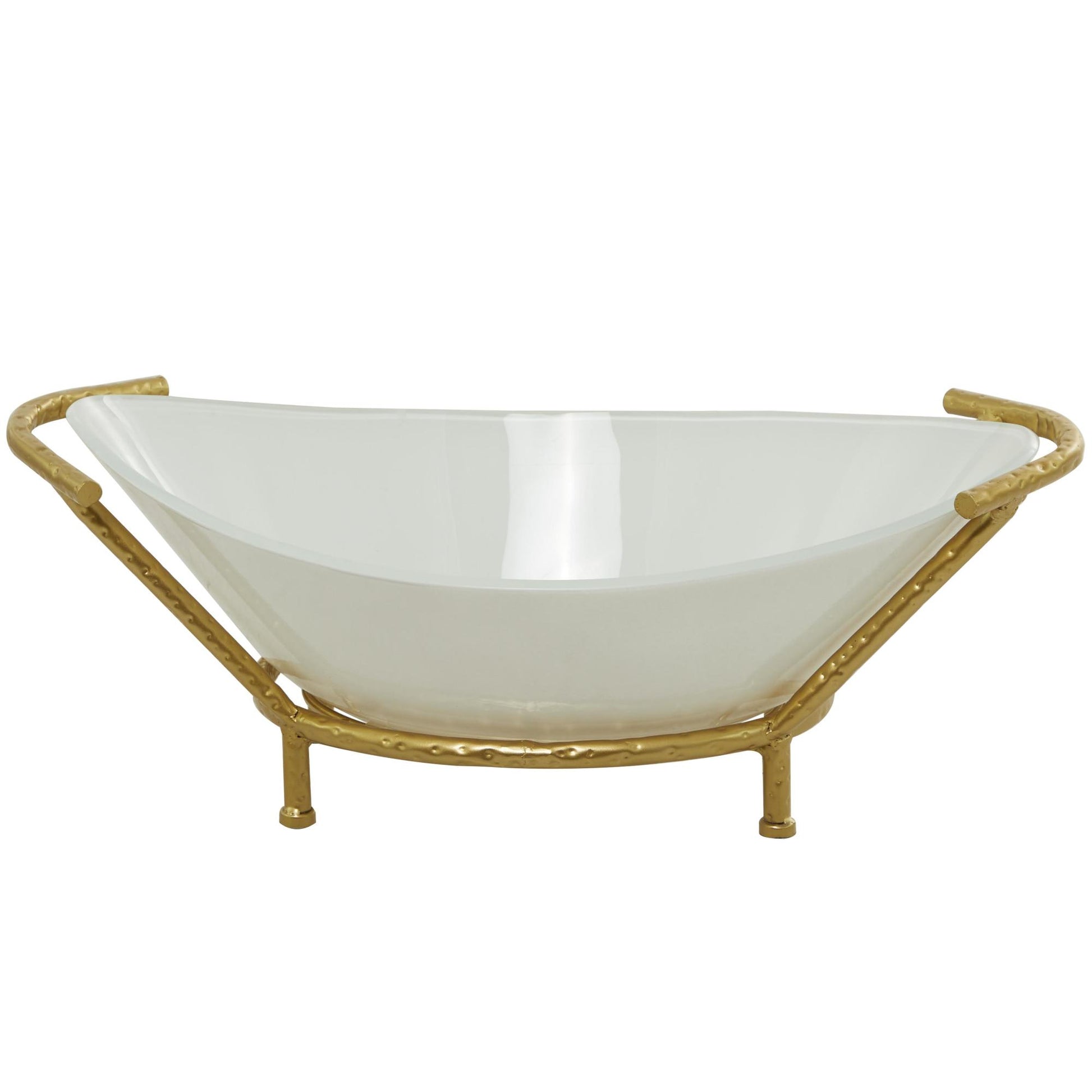 CosmoLiving by Cosmopolitan Kitchen White Glass Decorative Serving Bowl with Gold Metal Stand