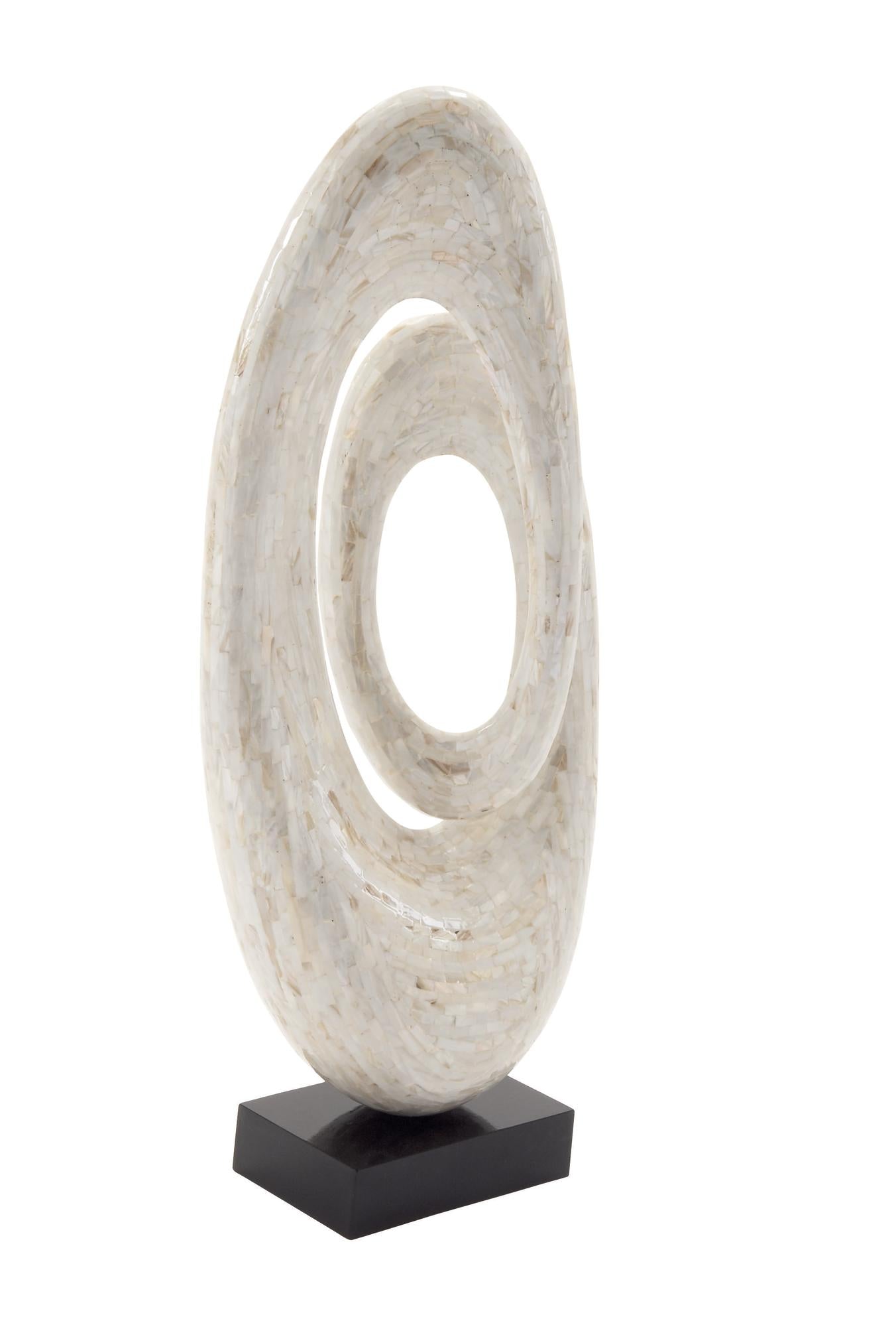Abstract Mother of Pearl Shell Swirl Decorative Sculpture with Black Base