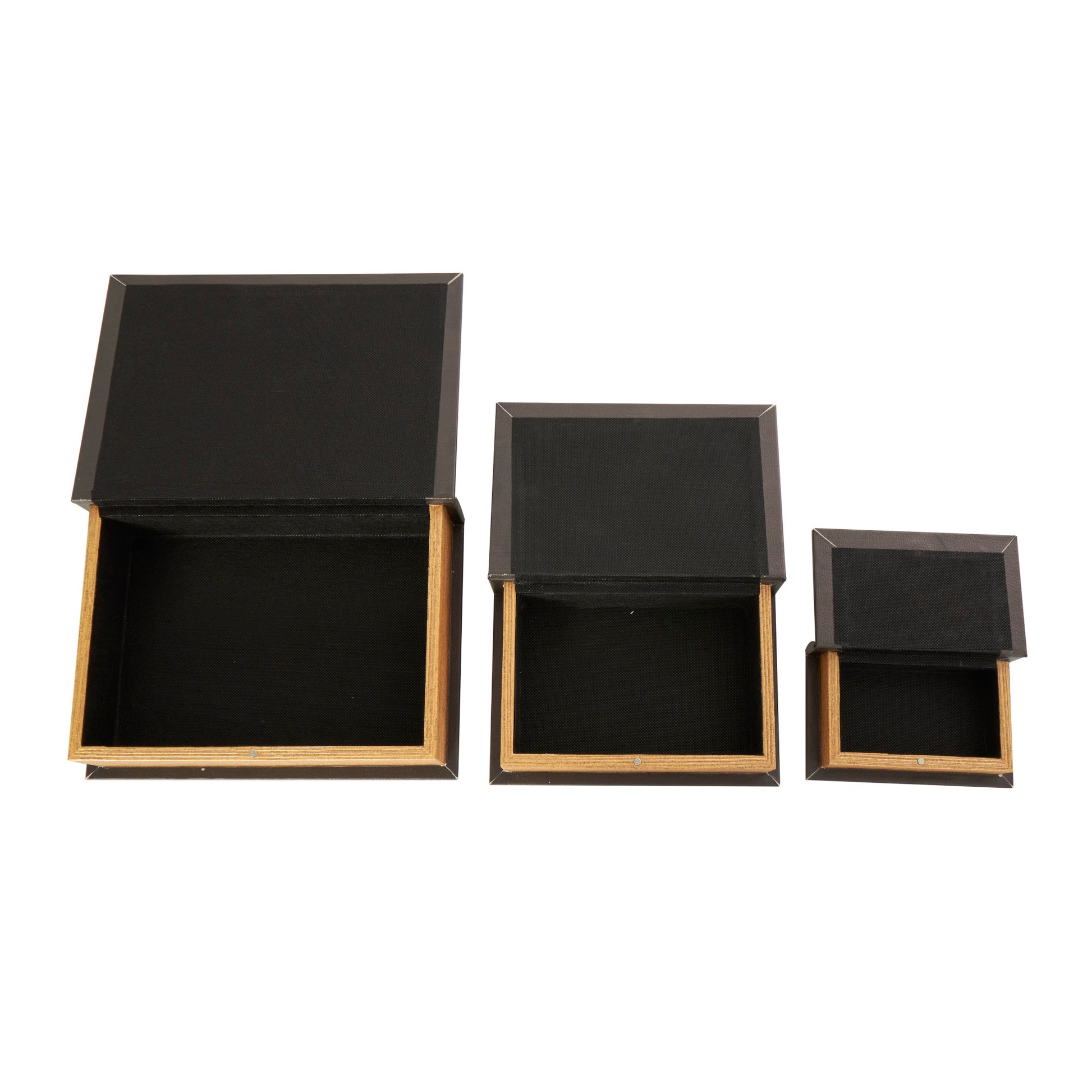 Set of 3 Black Faux Leather Paris, London, New York Faux Book Storage Decorative Box with White Spine