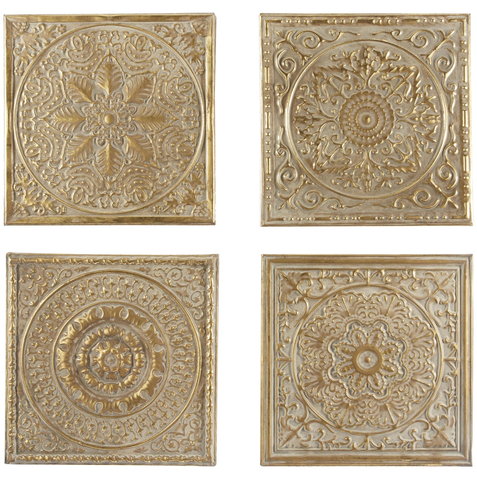 Set of 4 Scroll Gold Metal Home Wall Decor with Embossed Details