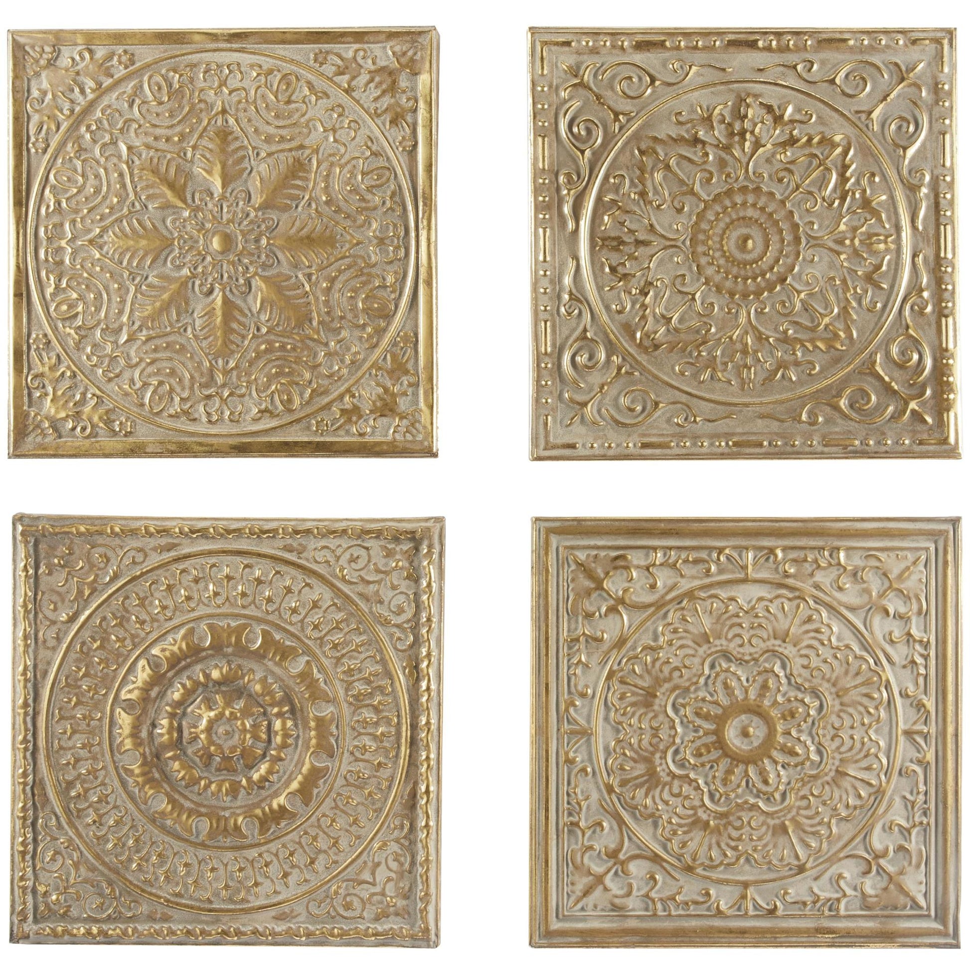 Set of 4 Scroll Gold Metal Home Wall Decor with Embossed Details