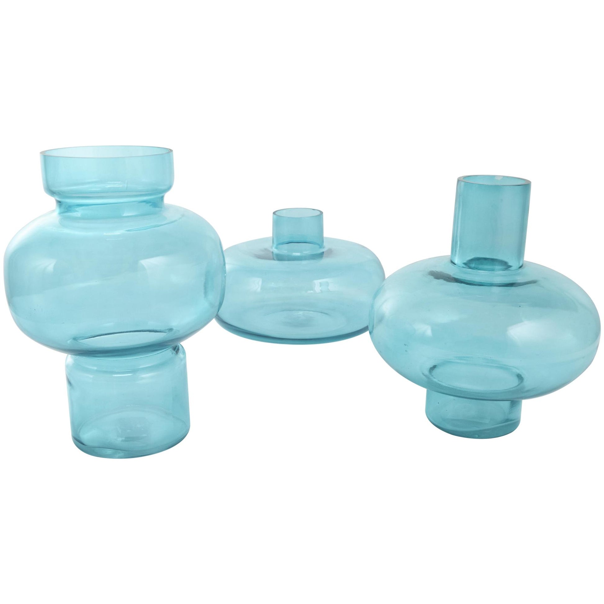 Set of 3 Glass Round Decorative Vase with Varying Shapes and Sizes