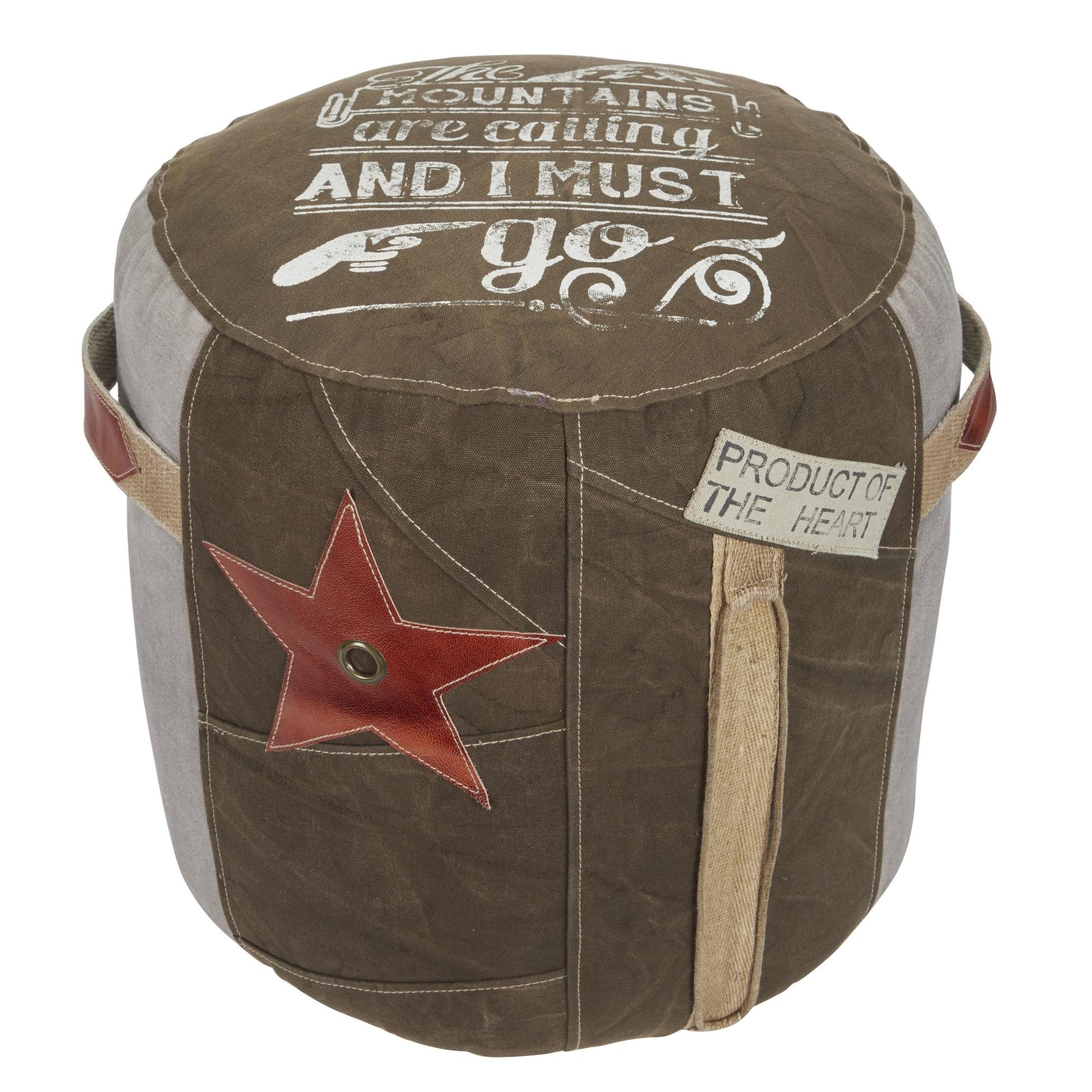 Canvas Room Pouf with Leather Accents 17" x 17" x 19"