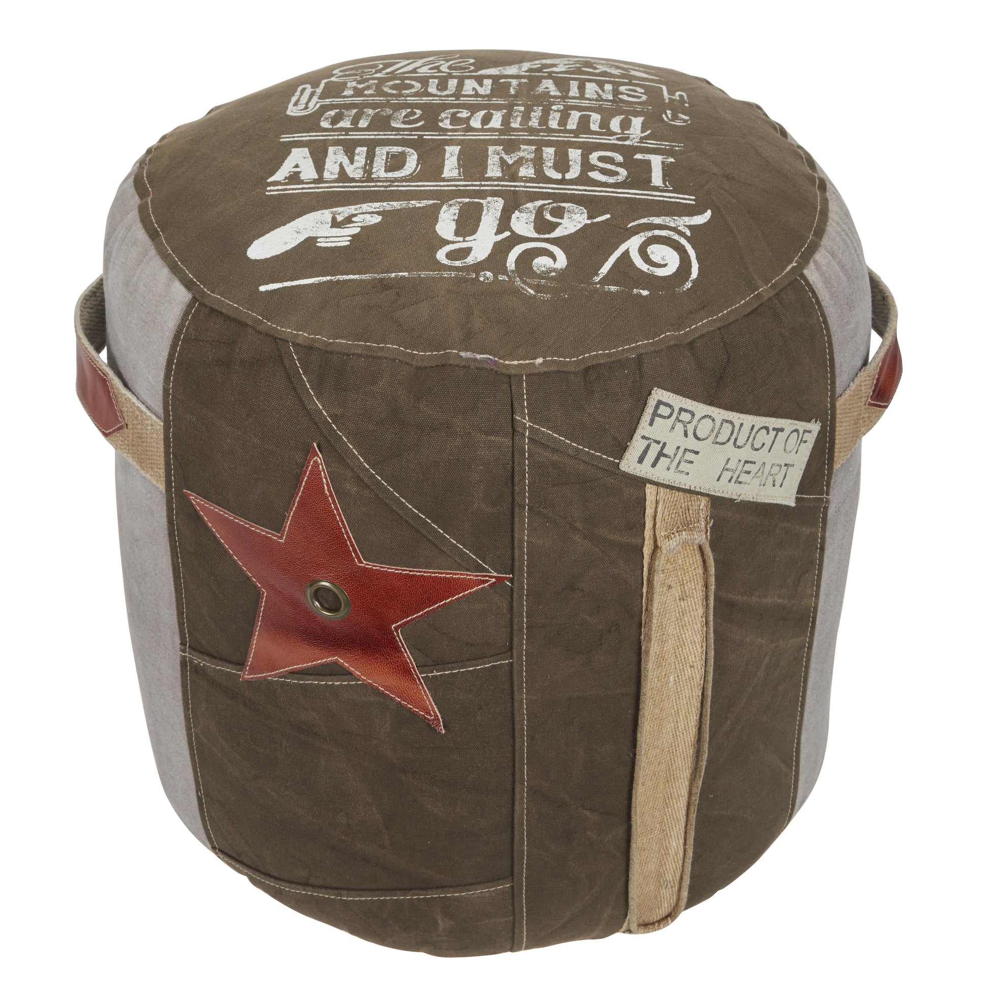 Star Canvas Stuffed Pouf with Leather Accents