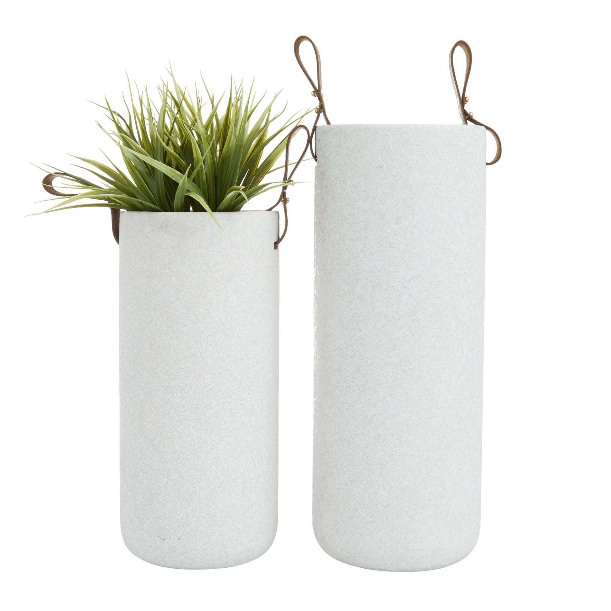 CosmoLiving by Cosmopolitan Set of 2 White Ceramic Decorative Vase with Leather Handles