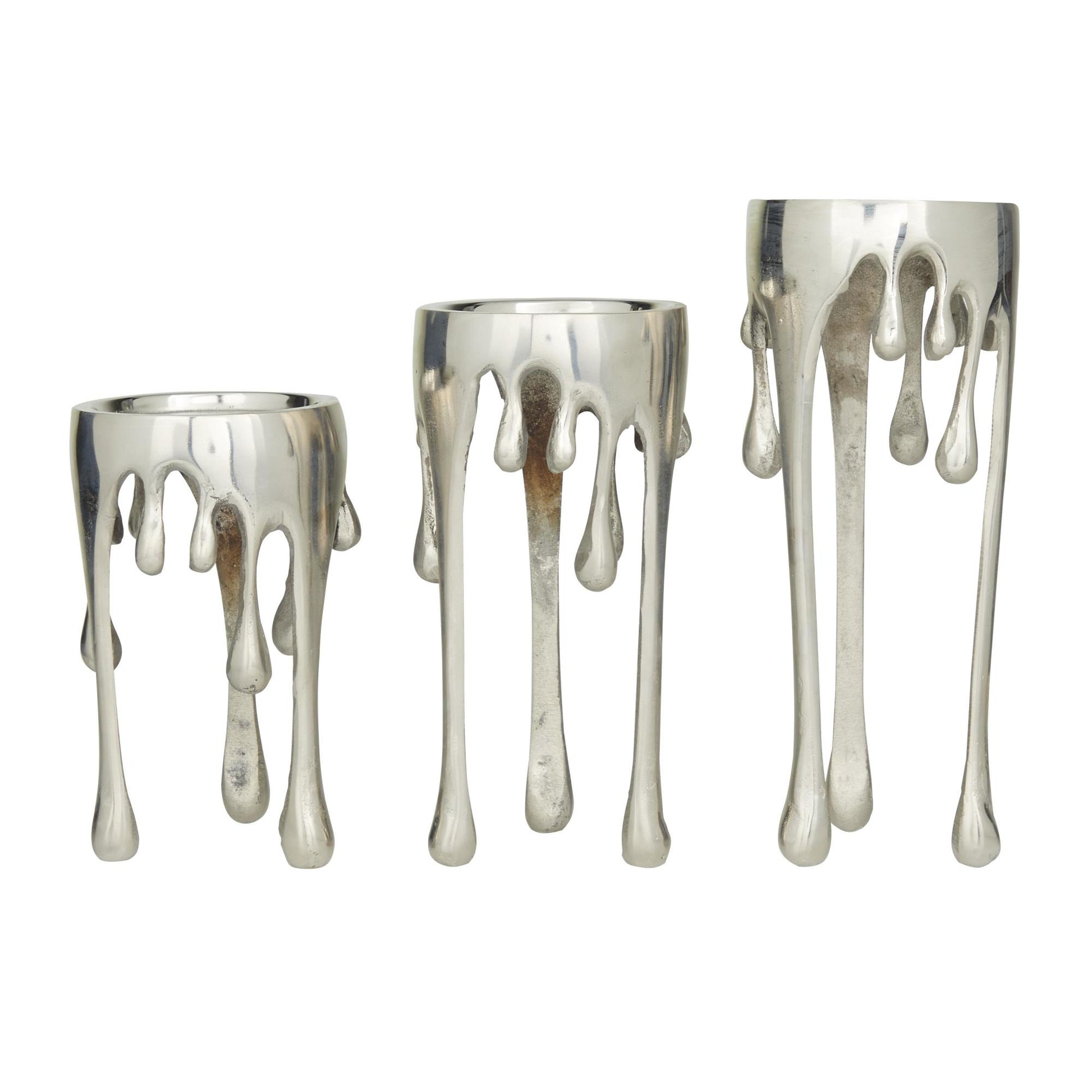 CosmoLiving by Cosmopolitan Set of 3 Abstract Aluminum Metal Drip Decorative Candle Holder with Melting Designed Legs