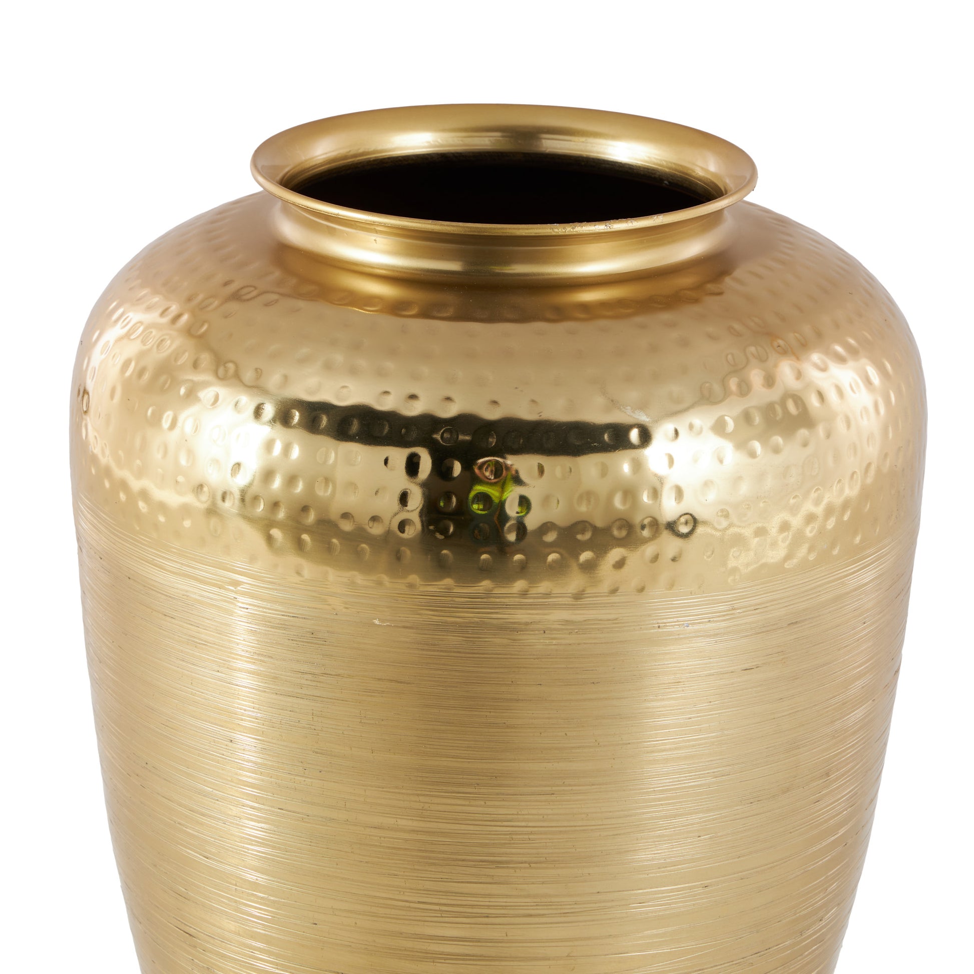 Gold Aluminum Metal Brushed Decorative Vase with Hammered Top