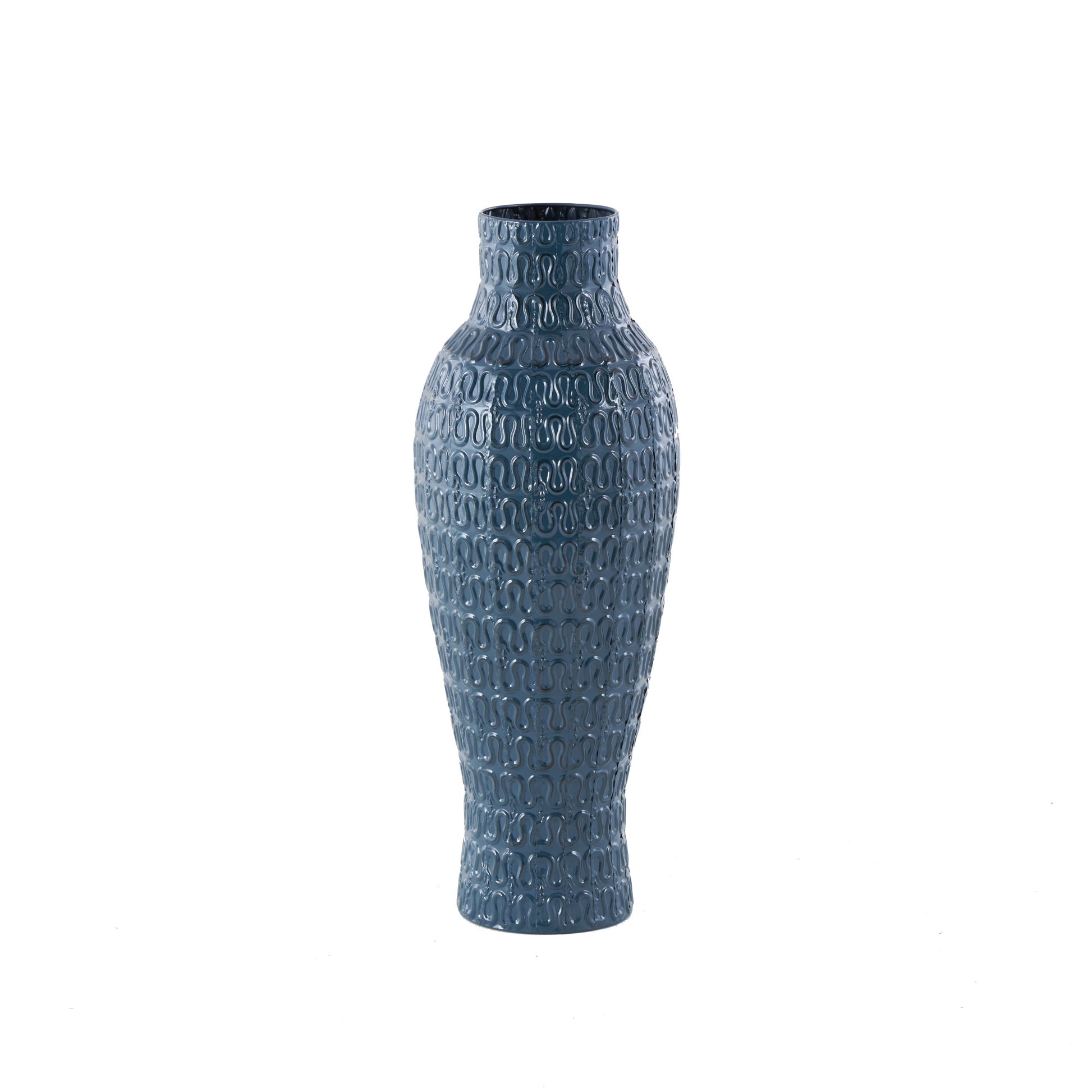 Dark Blue Metal Dimensional Textured Decorative Vase with Wavy Pattern