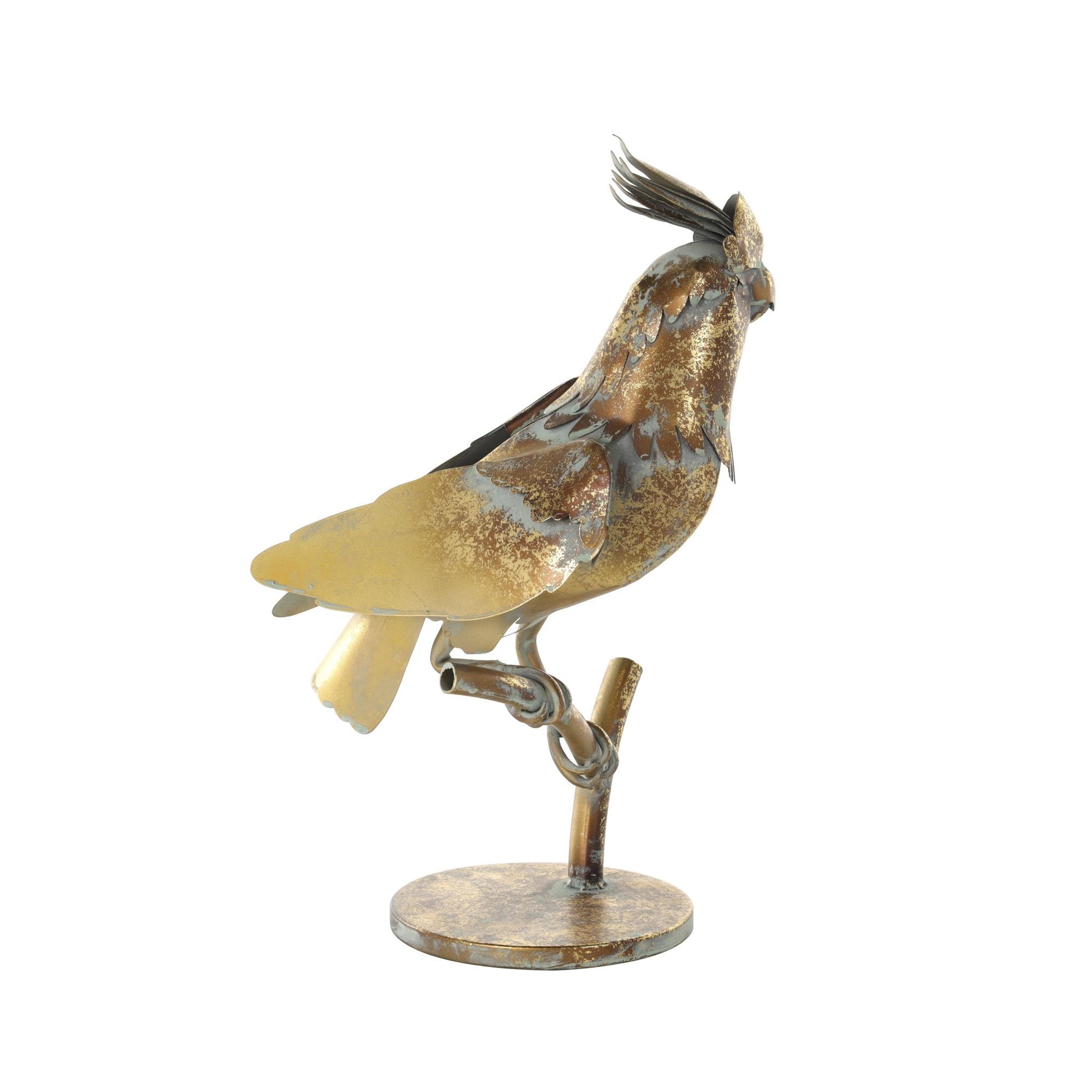 Parrot Bronze Metal Patina Decorative Garden Sculpture with Branch Base