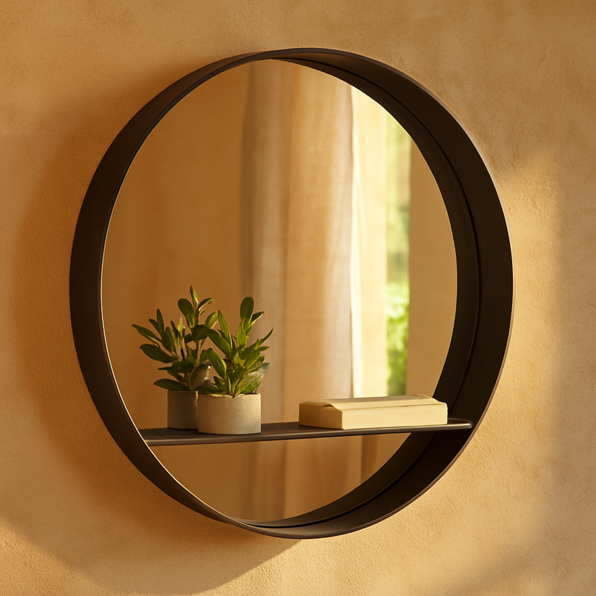 Black Metal 1 Shelf Room Wall Mirror