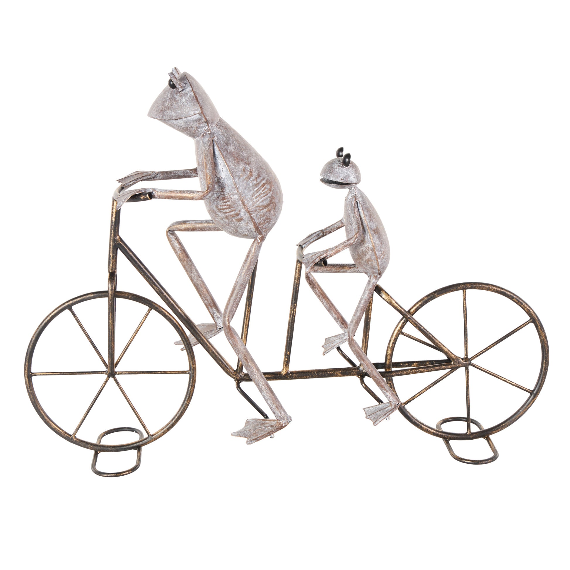 Frog Metal On Bicycle Decorative Garden Sculpture with Gold Accents 23" x 6" x 17"