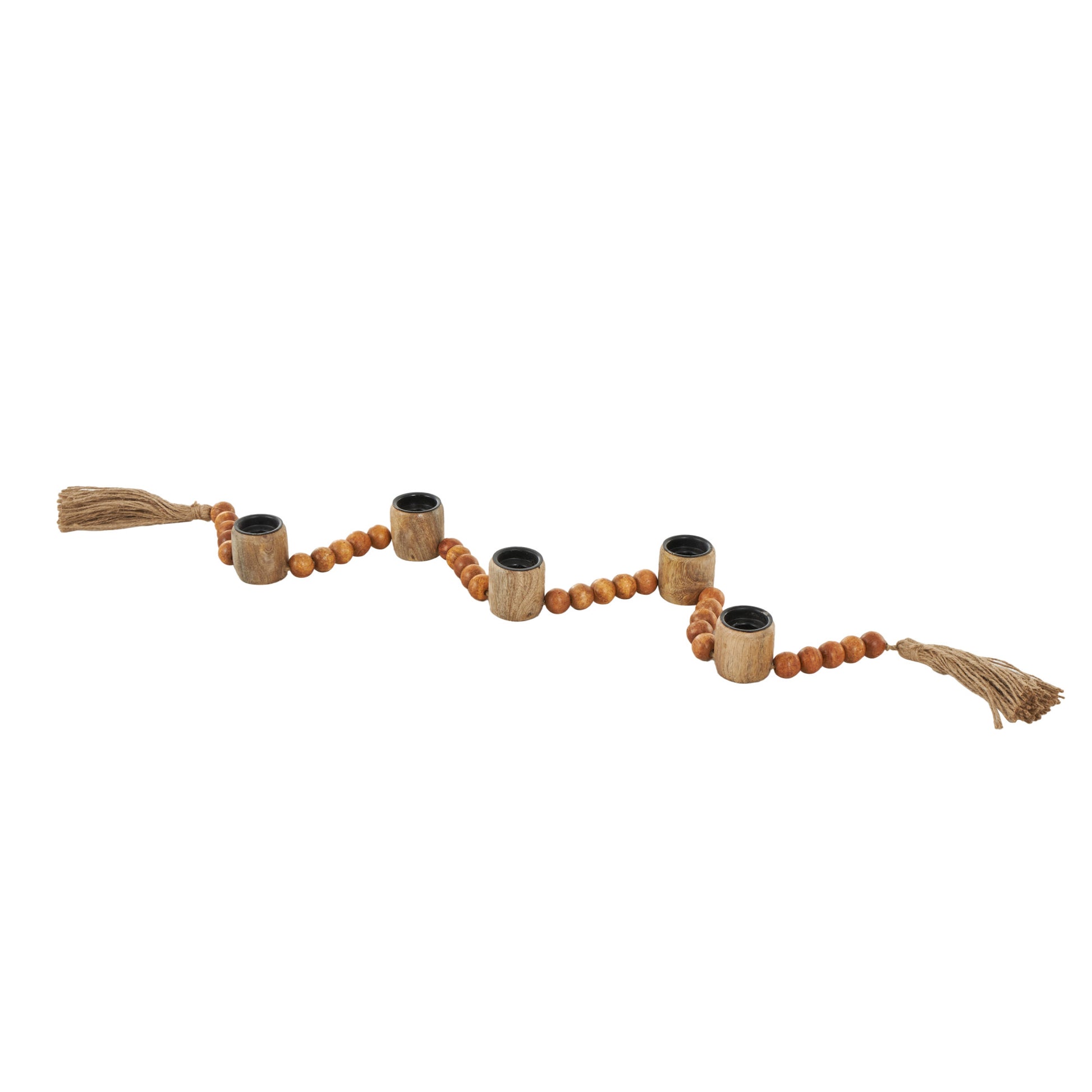 Mango Wood Garland Decorative Candle Holder with Tassel