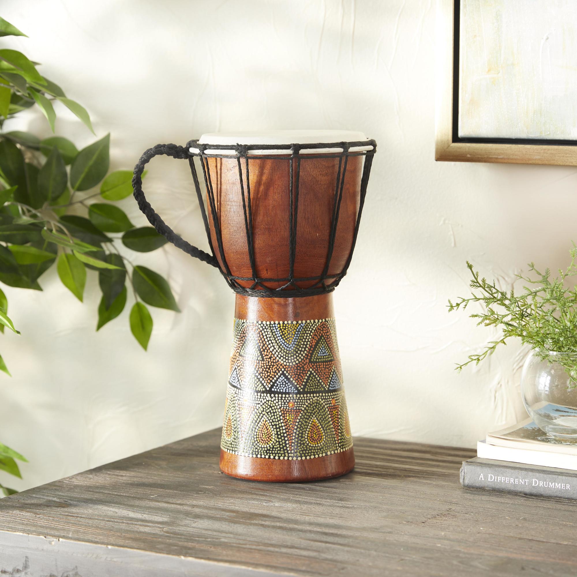 Drum Brown Wood Handmade Djembe Decorative Sculpture with Rope Accents