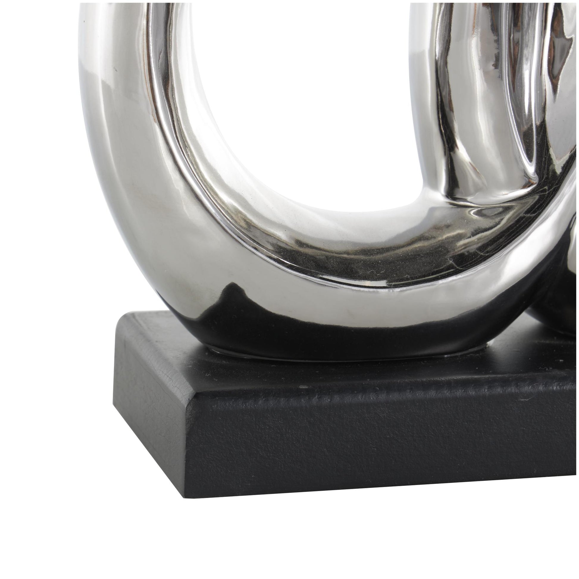 Family Silver Ceramic 3 Figure Decorative Sculpture with Black Rectangular Base