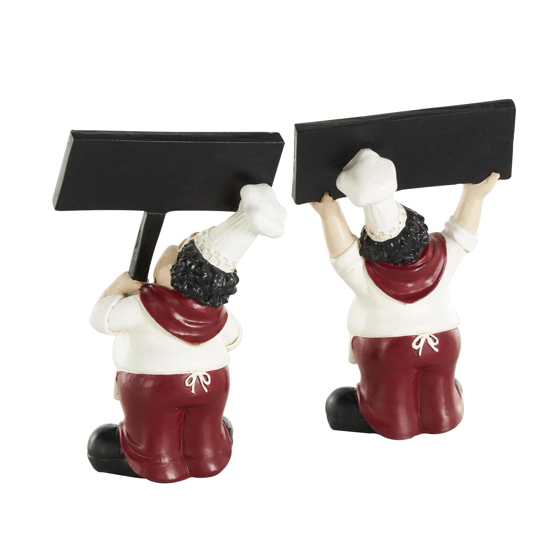 Set of 2 Chef White Polystone Kitchen Decorative Figurine Decorative Sculpture with Chalkboard Signs