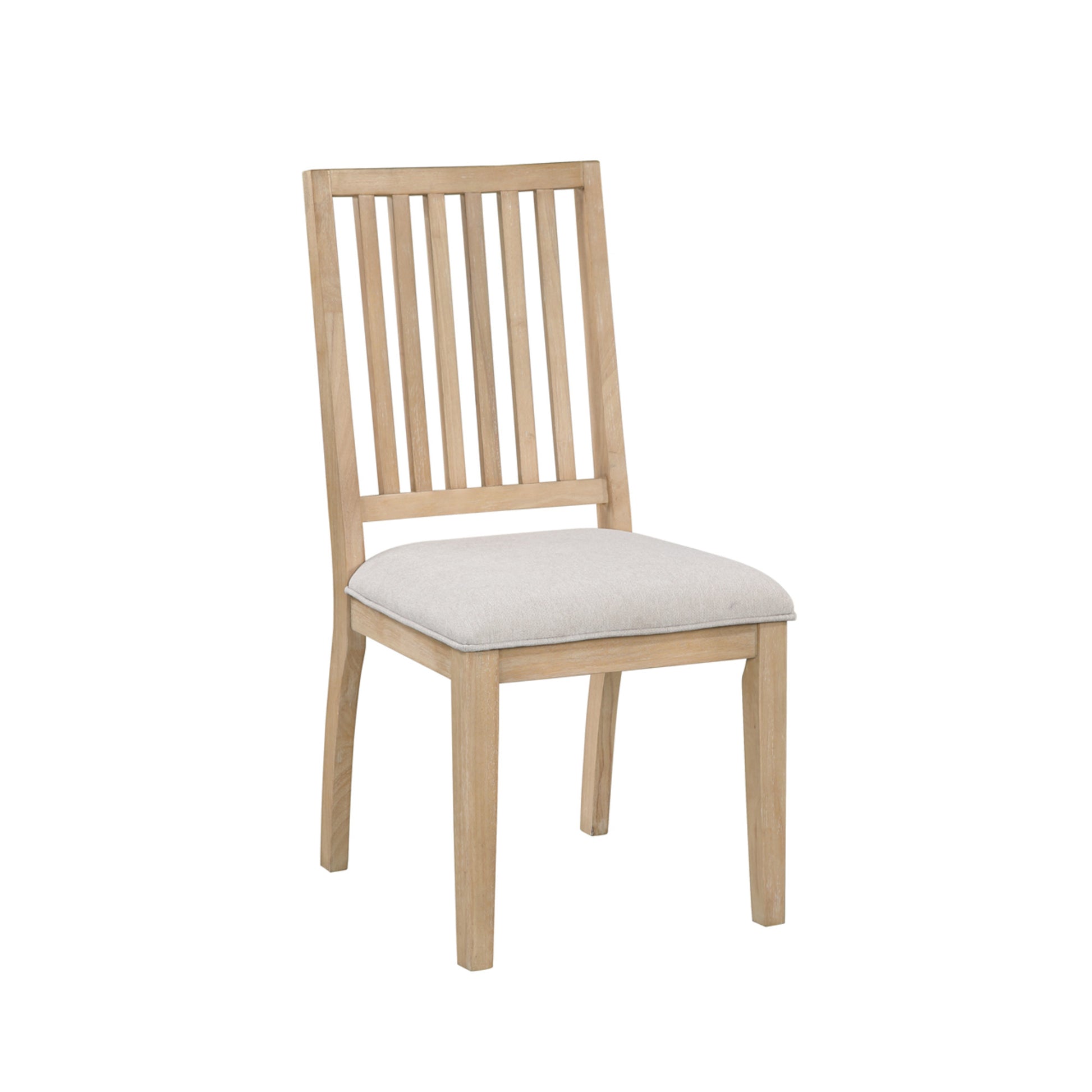 Set of 2 Light Brown Wood Kitchen Dining Chair with Cream Fabric Seat and Slatted Back