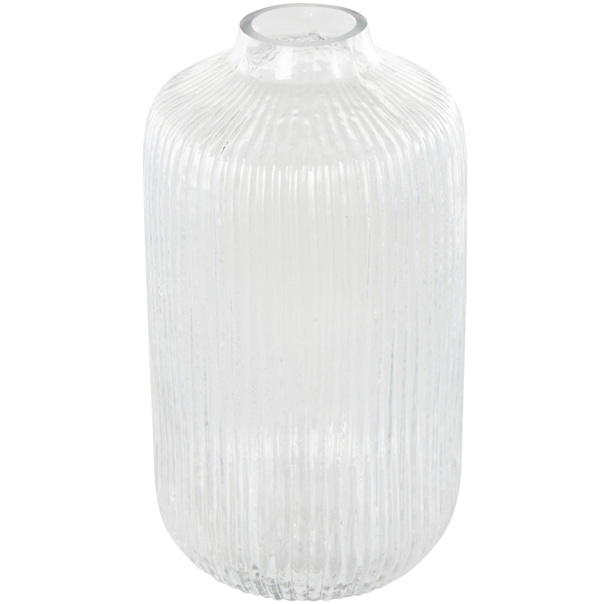 Clear Glass Ribbed Fluted Decorative Vase