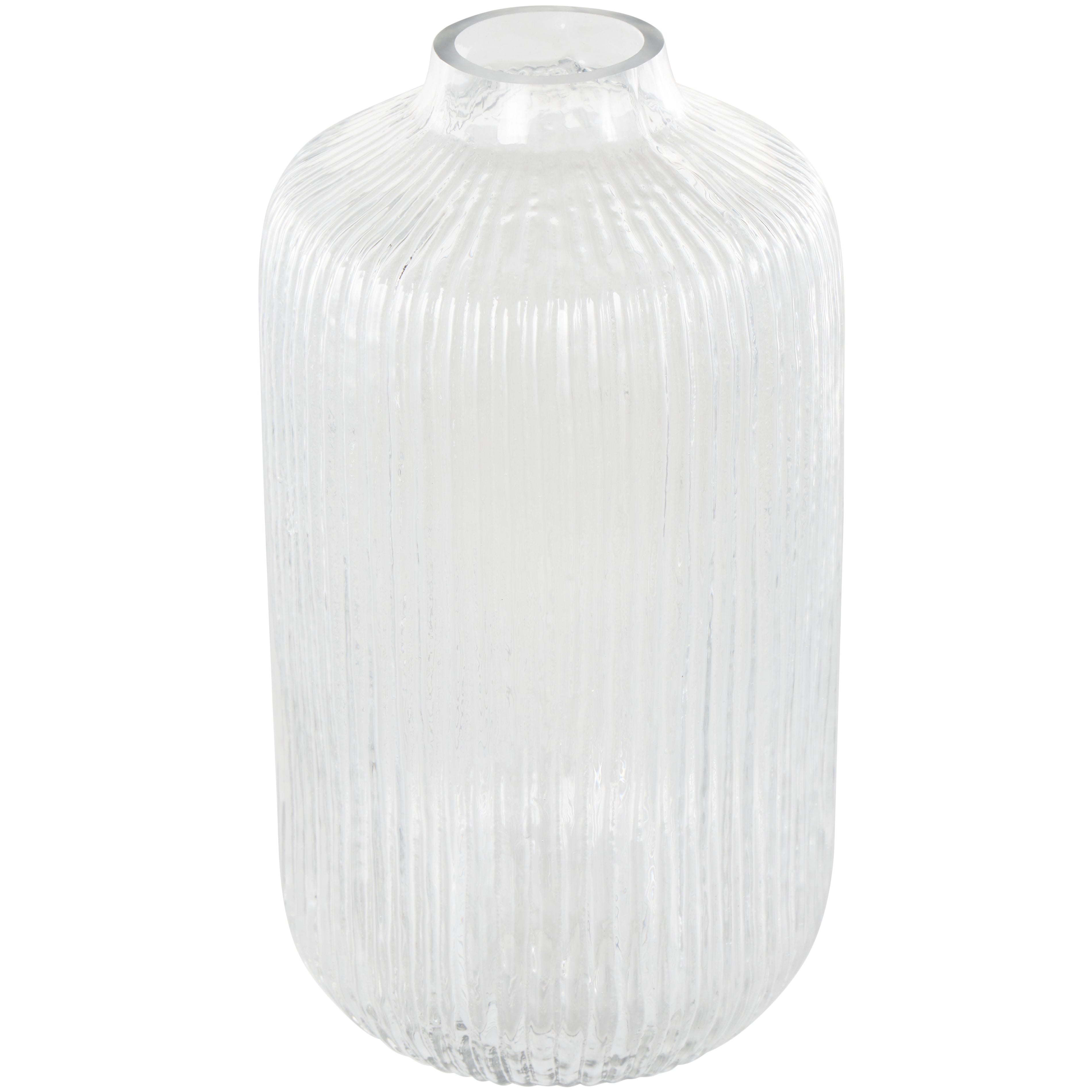 Clear Glass Ribbed Fluted Decorative Vase