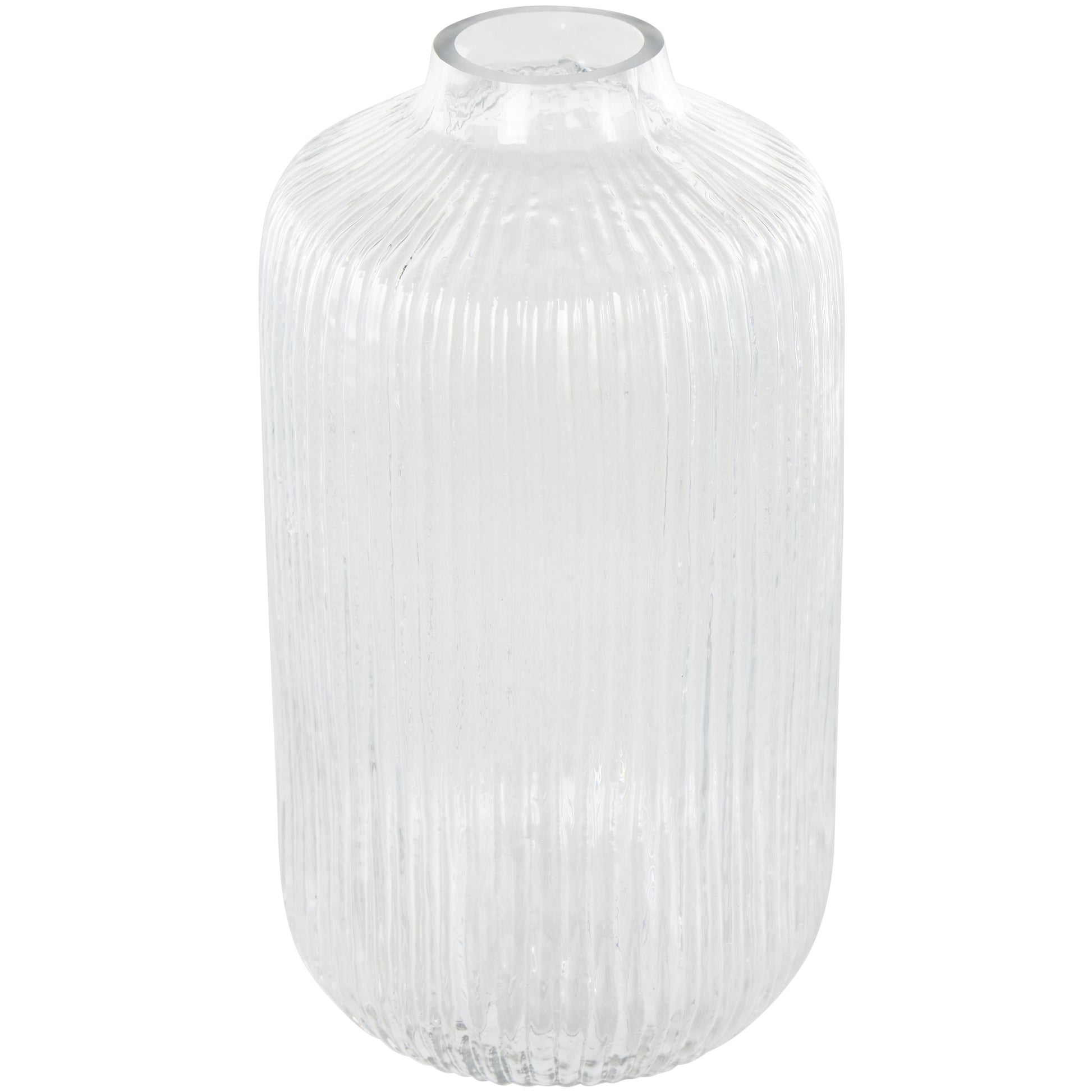 Clear Glass Ribbed Fluted Decorative Vase