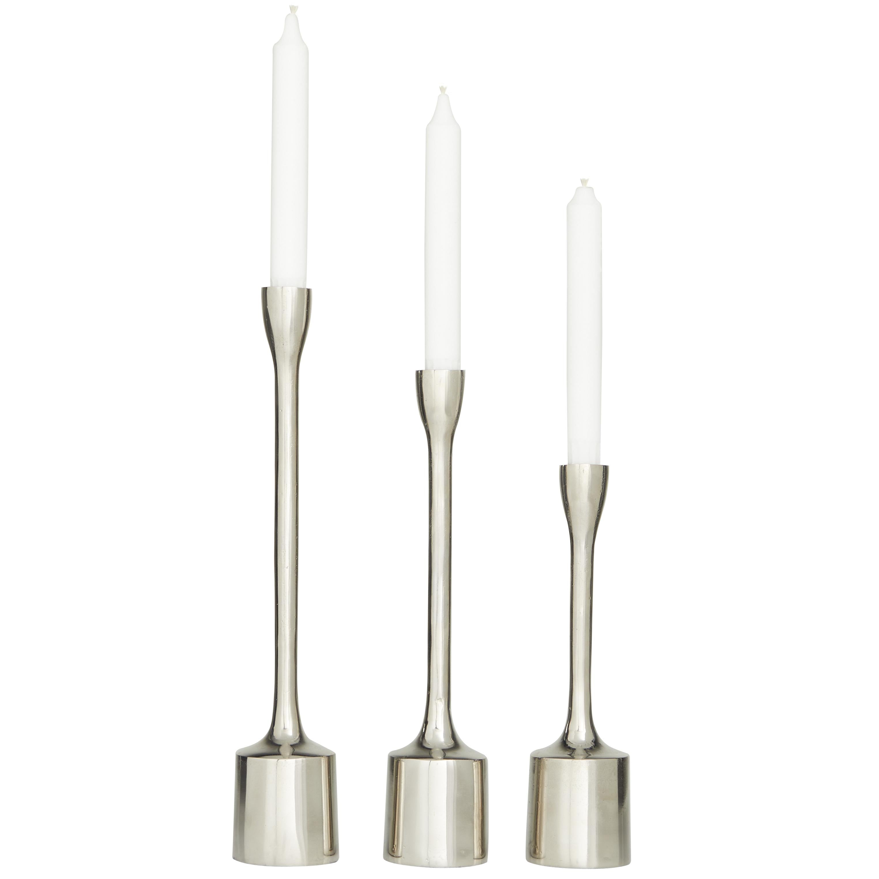 CosmoLiving by Cosmopolitan Set of 3 Aluminum Metal Slim Decorative Candle Holder with Block Bases