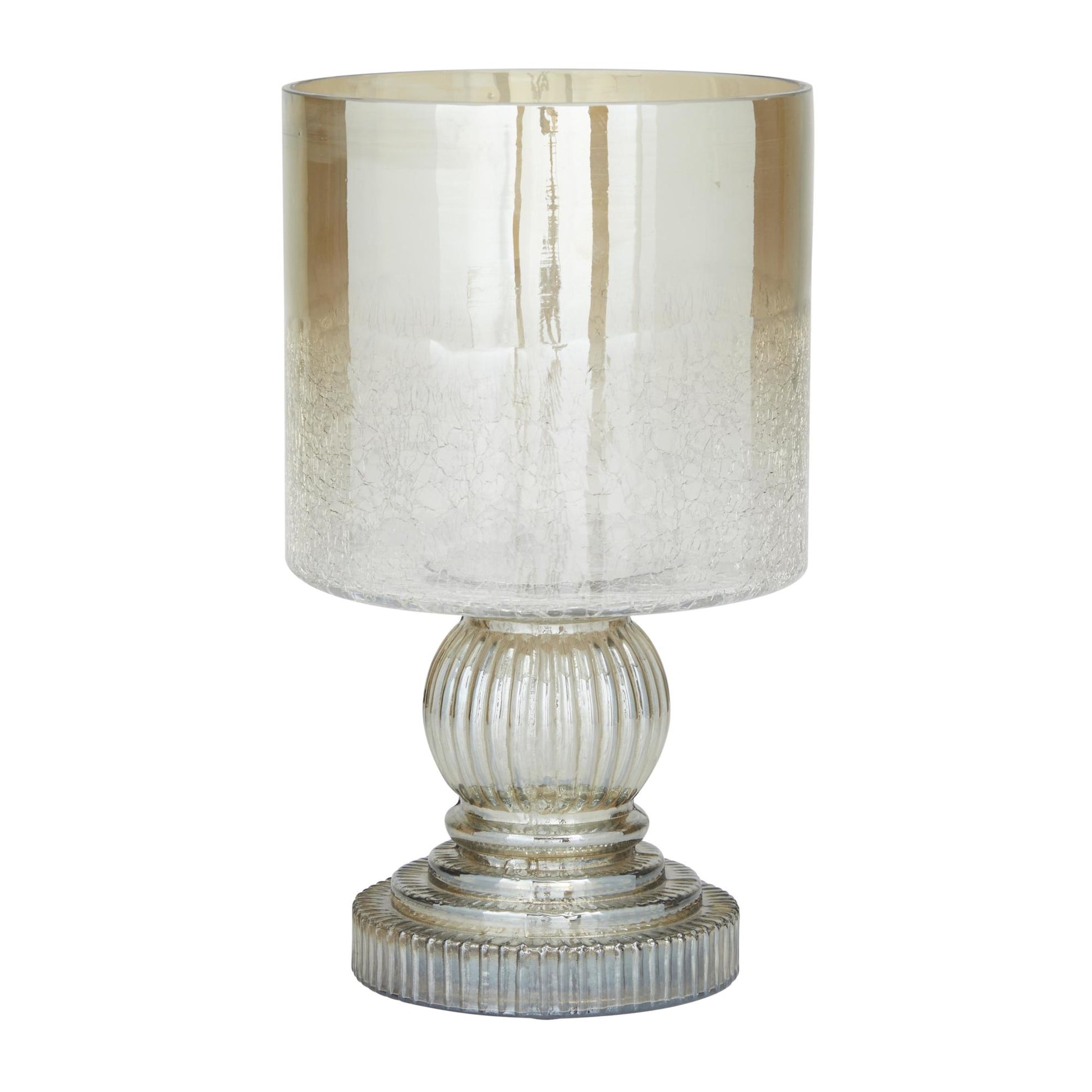 Glass Handmade Turned Style Pillar Room Hurricane Lamp with Faux Mercury Glass Finish