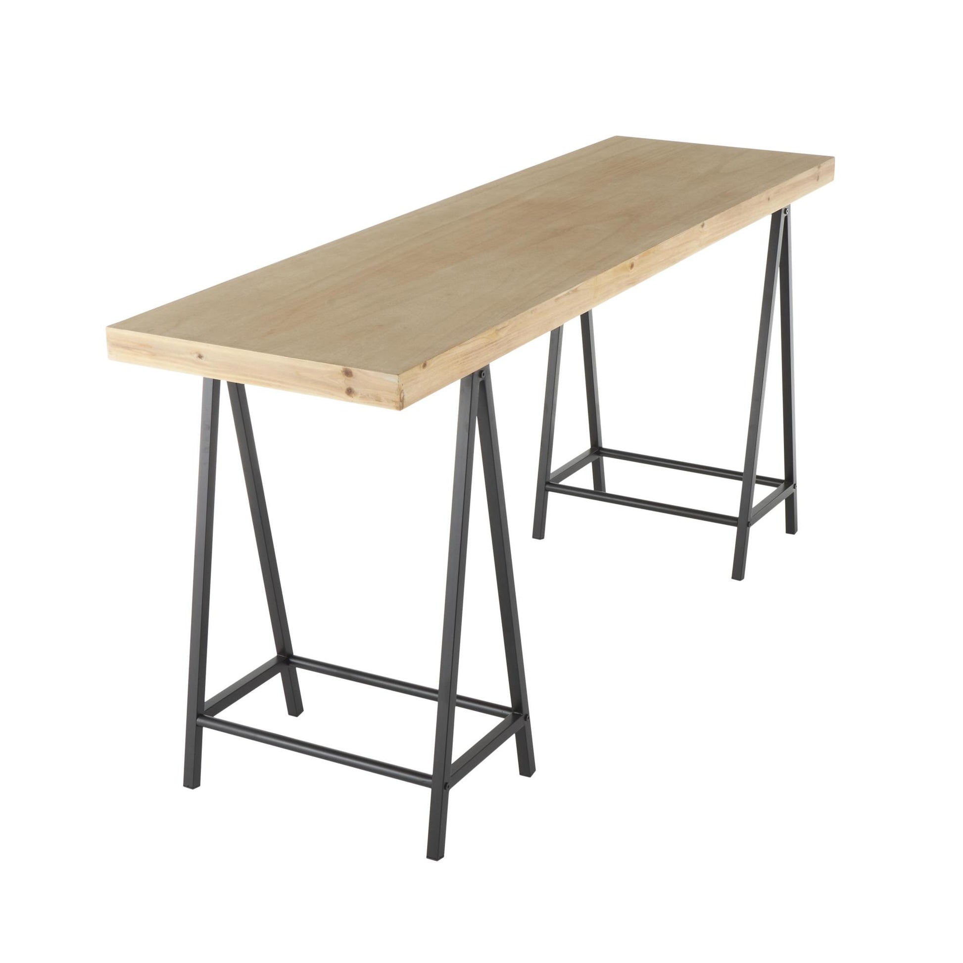 Brown Wooden Rectangular Living Room Console Table with Black Metal Supports