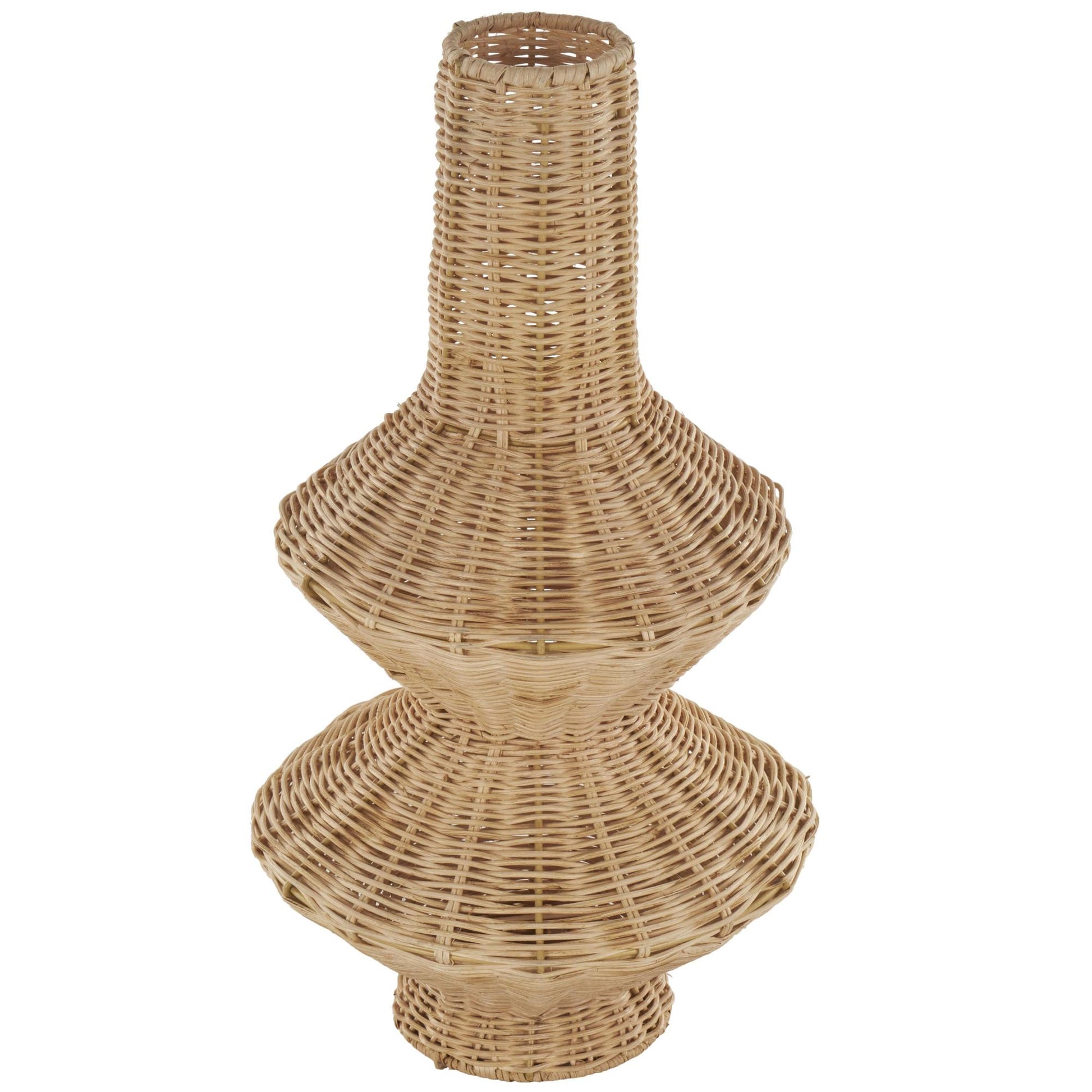 Brown Rattan Handmade Woven Fluted Hourglass Decorative Vase