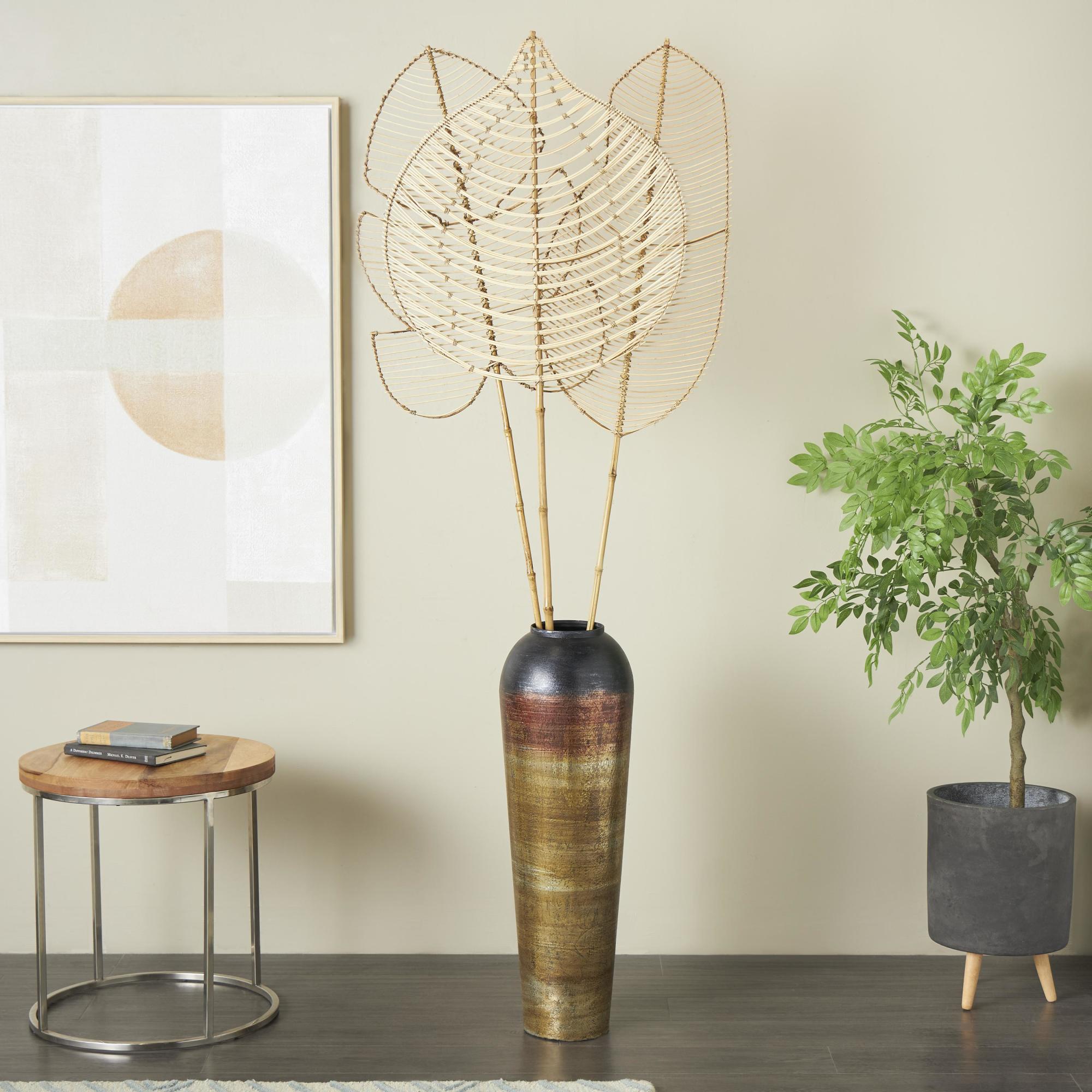 Set of 3 Leaf Rattan Handmade Tall Woven Palm Leaf Stick Home Decor Natural Foliage with Varying Shapes Set of 3 23"W, 79"H