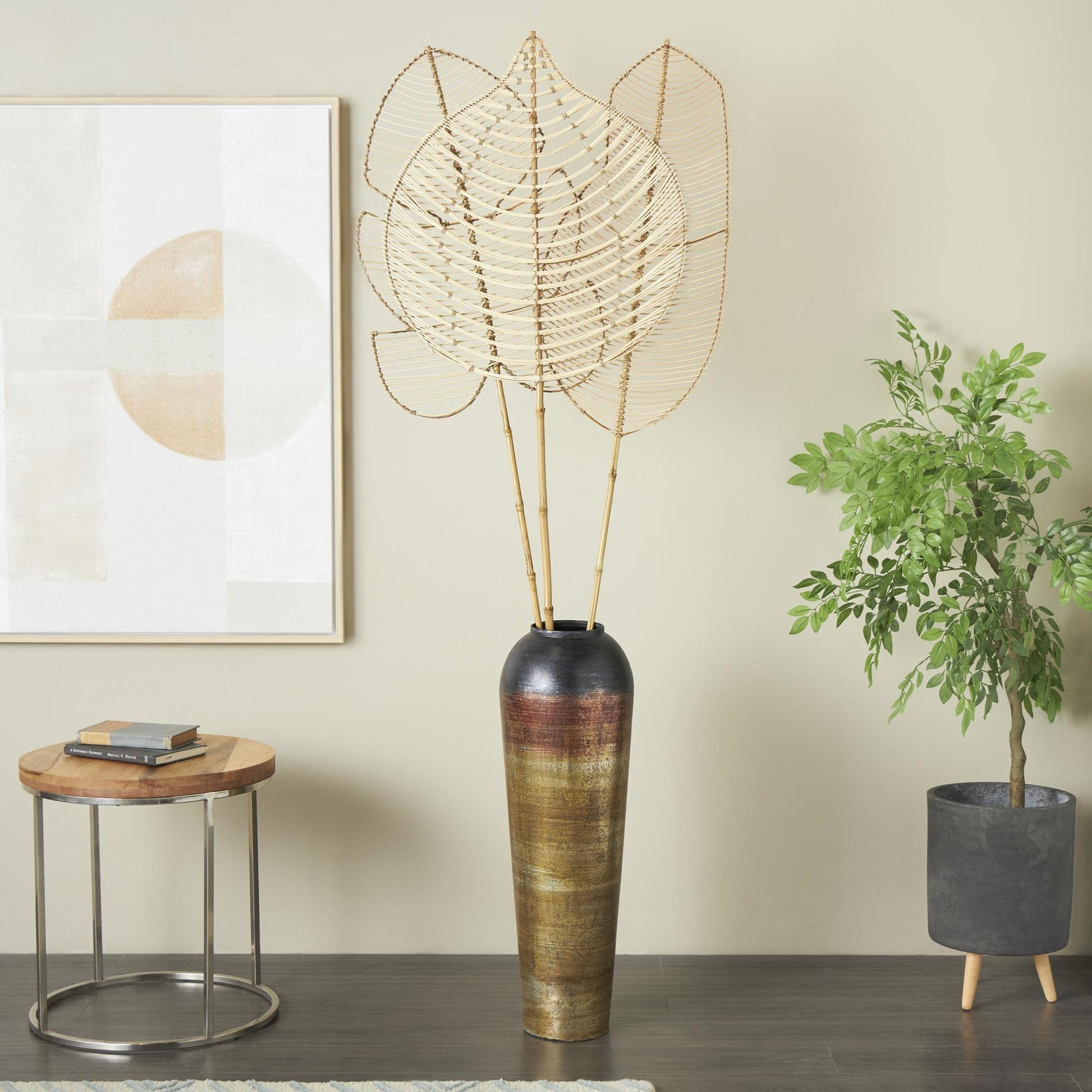 Set of 3 Leaf Rattan Handmade Tall Woven Palm Leaf Stick Home Decor Natural Foliage with Varying Shapes Set of 3 23"W, 79"H