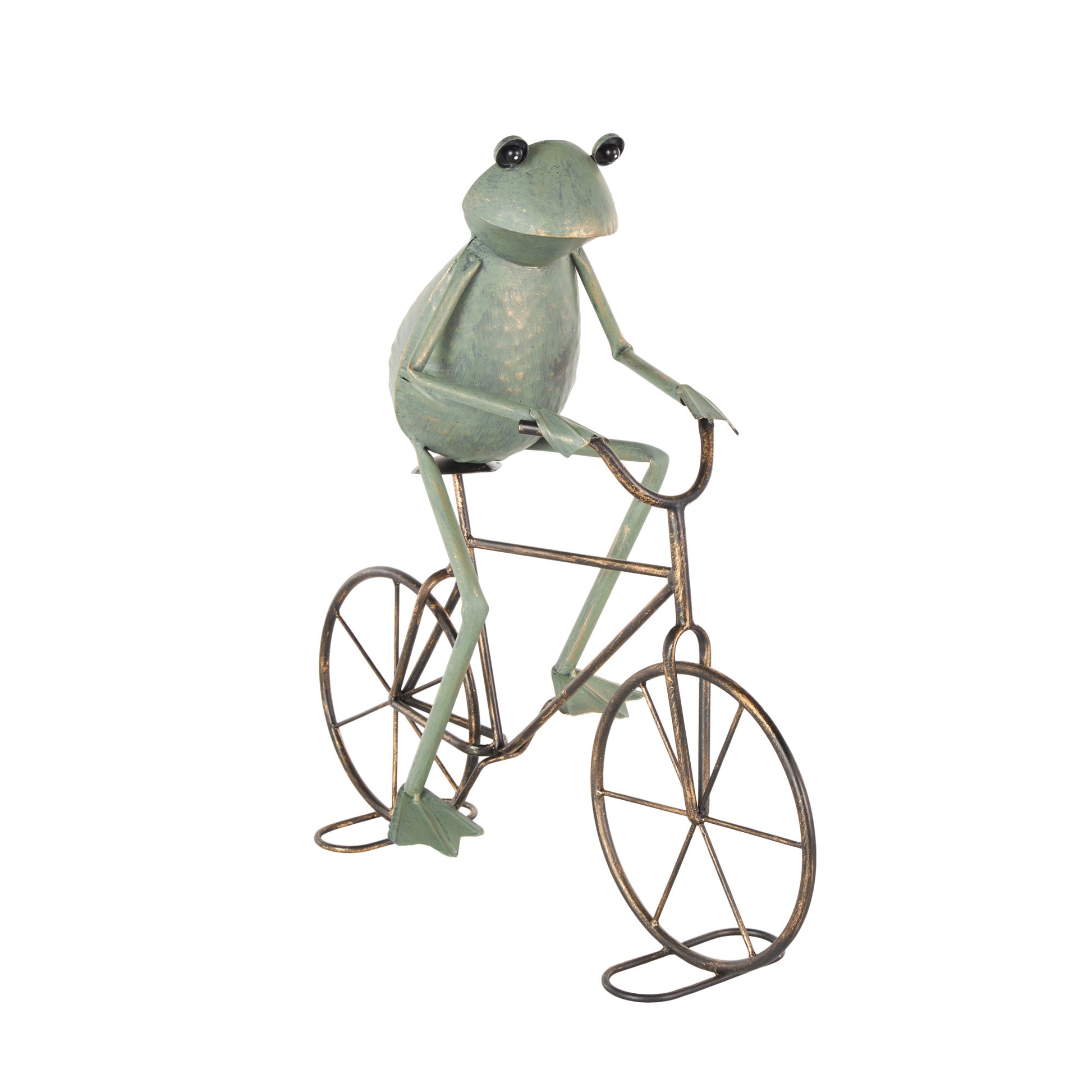 Frog Metal On Bicycle Decorative Garden Sculpture with Gold Accents 19" x 7" x 20"