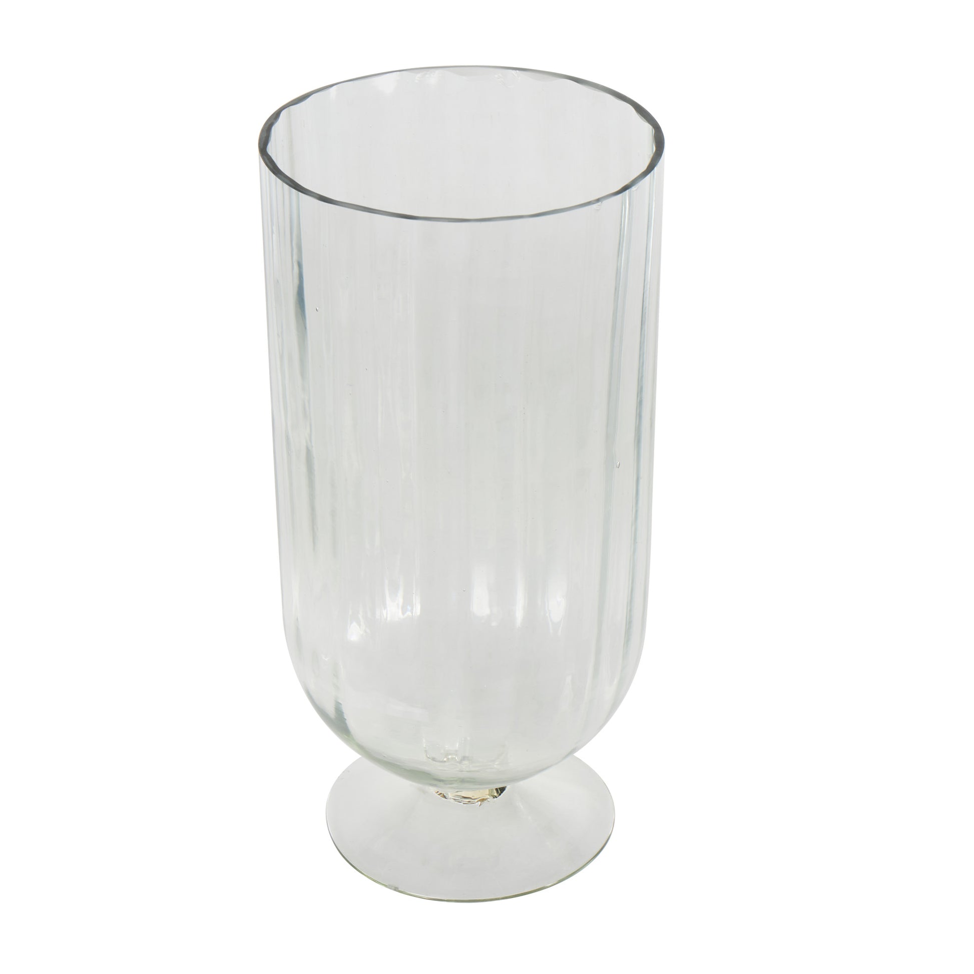 Glass Ribbed Fluted Decorative Candle Holder with Elevated Base 6" x 6" x 11"