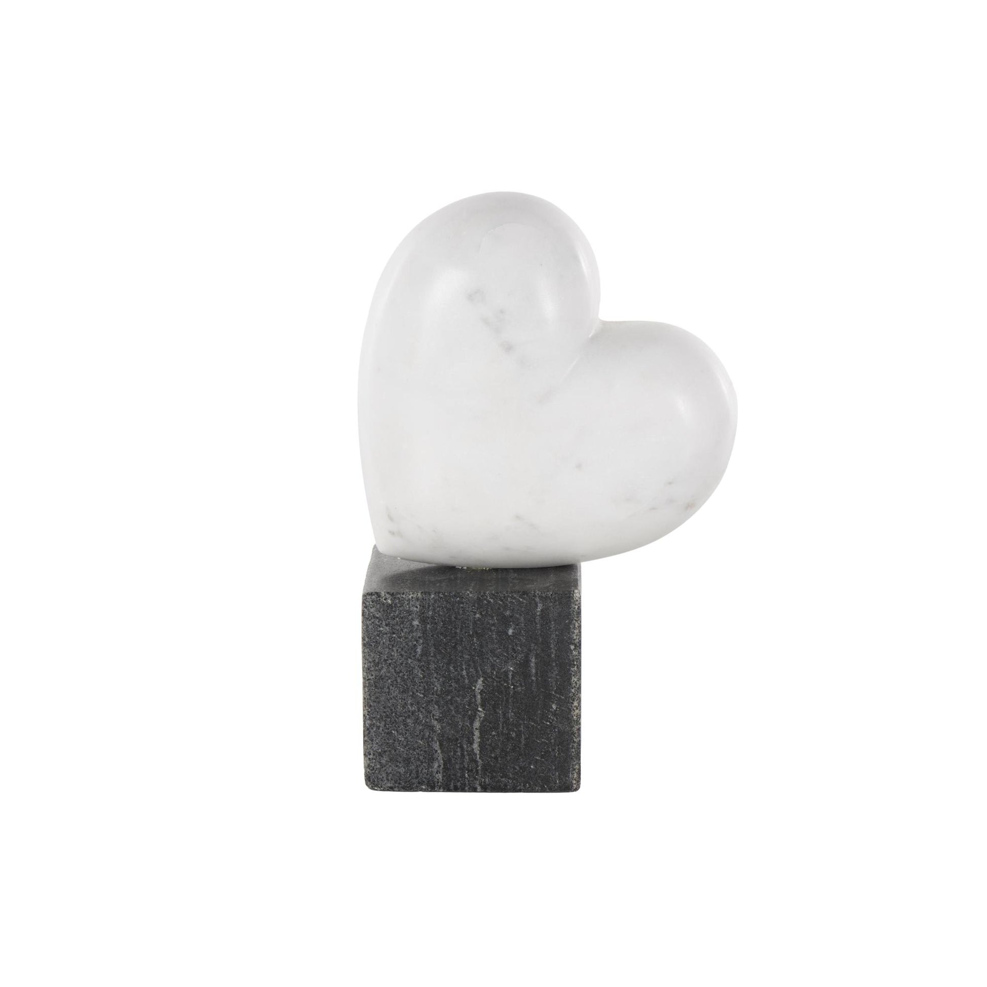 Heart White Marble Slanted Decorative Sculpture with Black Block Base
